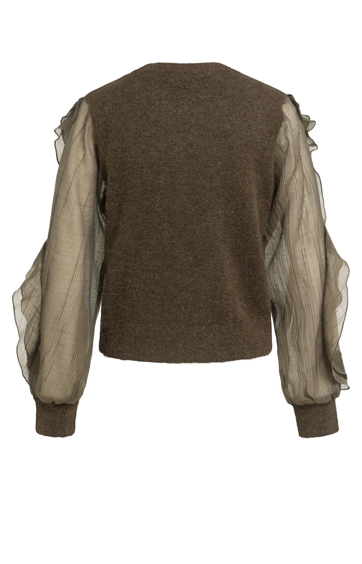 YAYA Trui Met Geweven Mouwen Slate Black/Brown