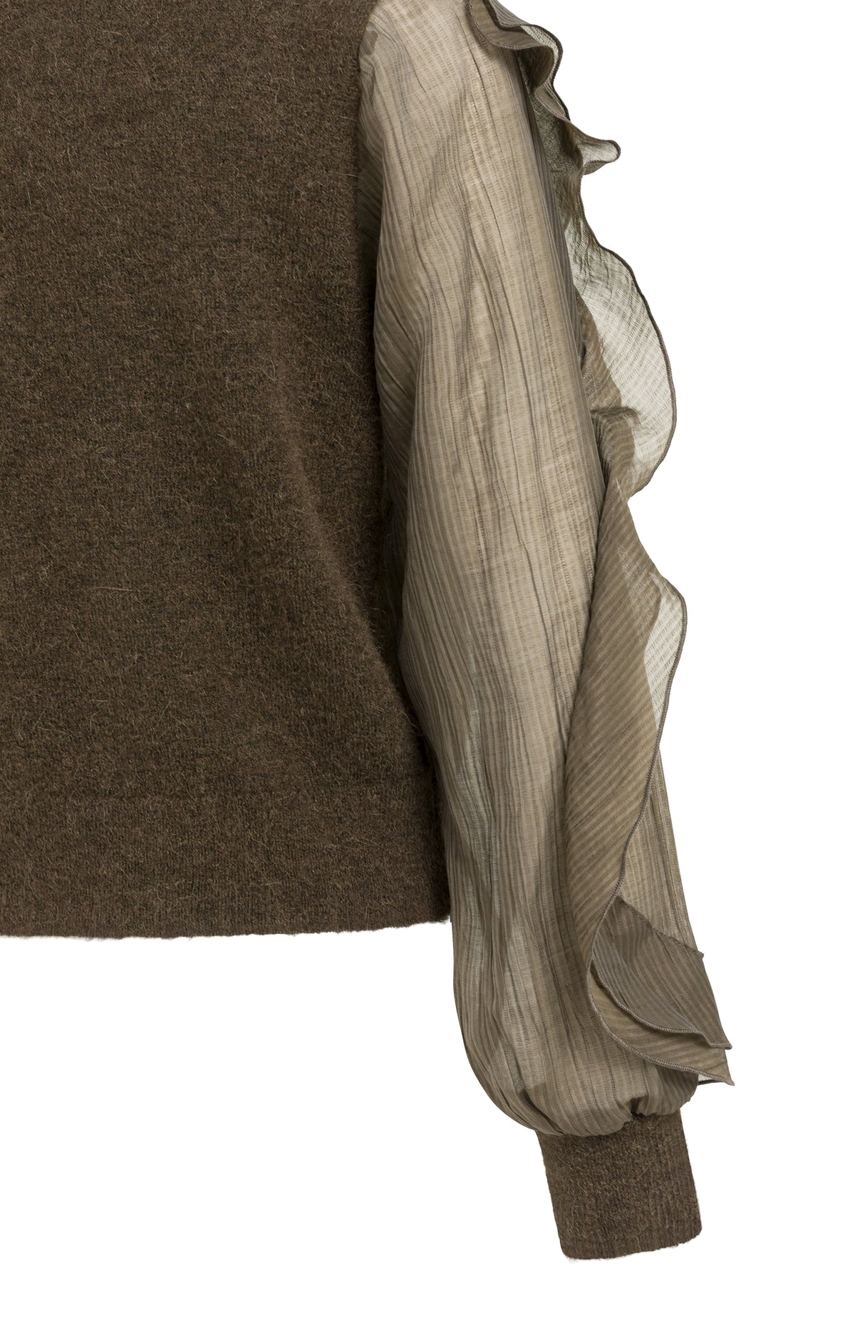 YAYA Trui Met Geweven Mouwen Slate Black/Brown
