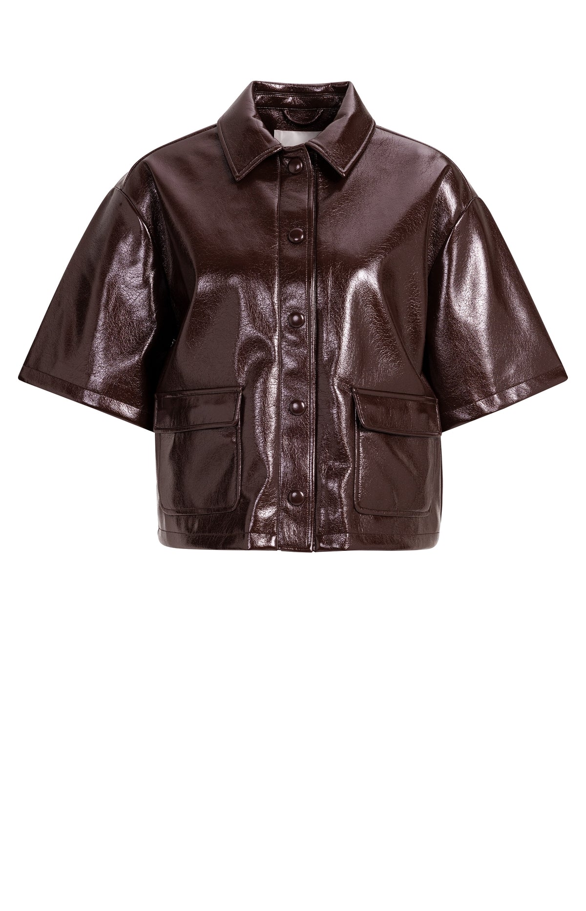 YAYA Korte Overhemdjas Met Korte Mouwen Van Lakleer Chocolate Red