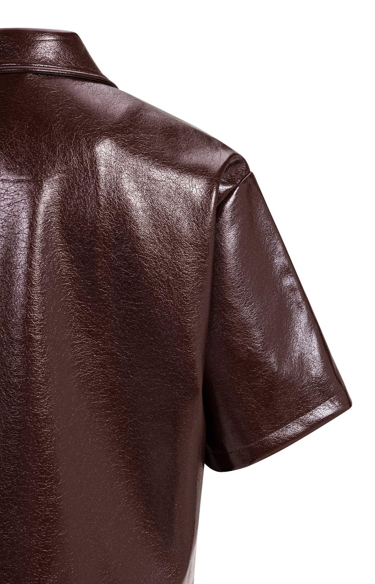 YAYA Korte Overhemdjas Met Korte Mouwen Van Lakleer Chocolate Red