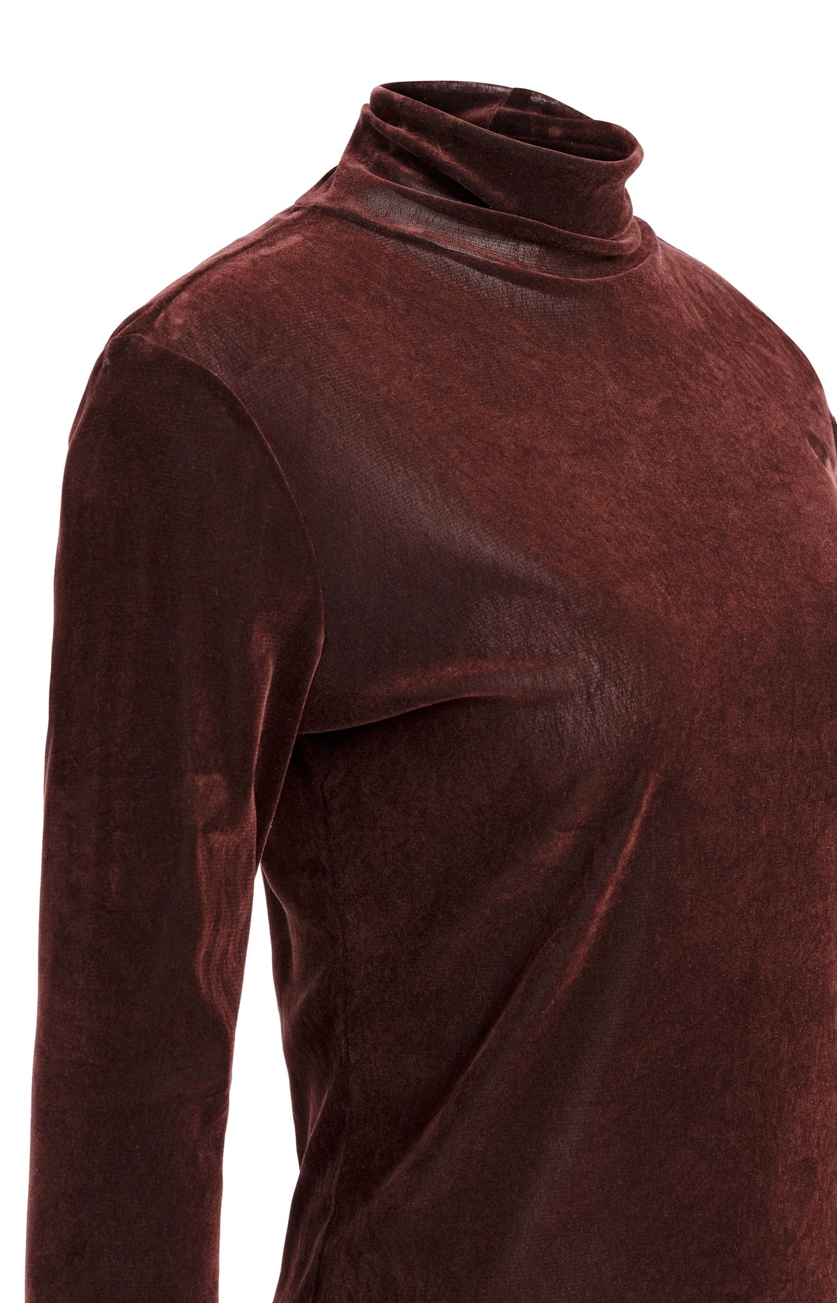 YAYA Top Fluwelen Mesh Met Hoge Halslijn Chocolate Red