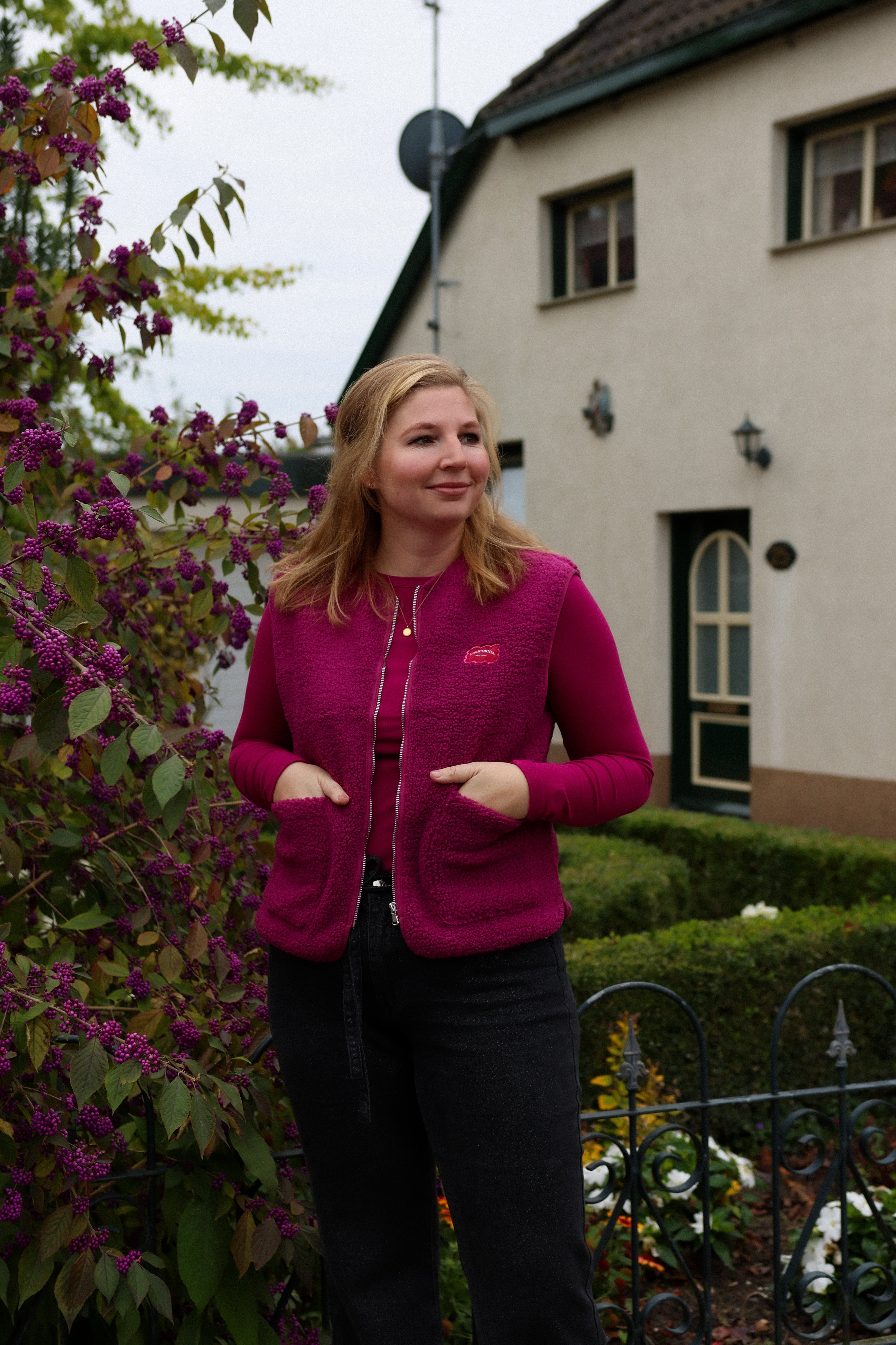 Azzurro Gilet Teddy Magenta