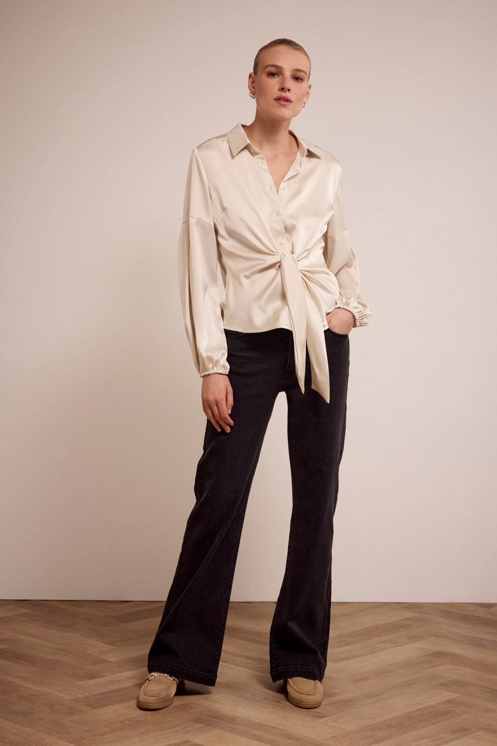 Tramontana Satijnen Blouse Met Gedraaid Detail Stone
