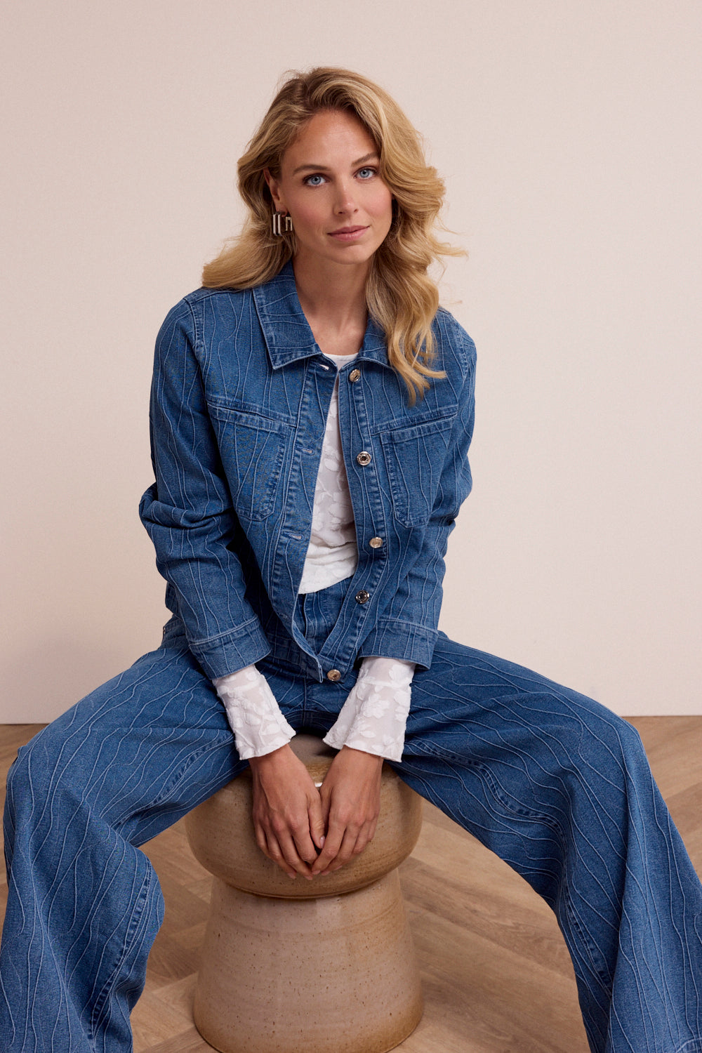 Tramontana Wide Leg Jeans Pintuck Denim Blue