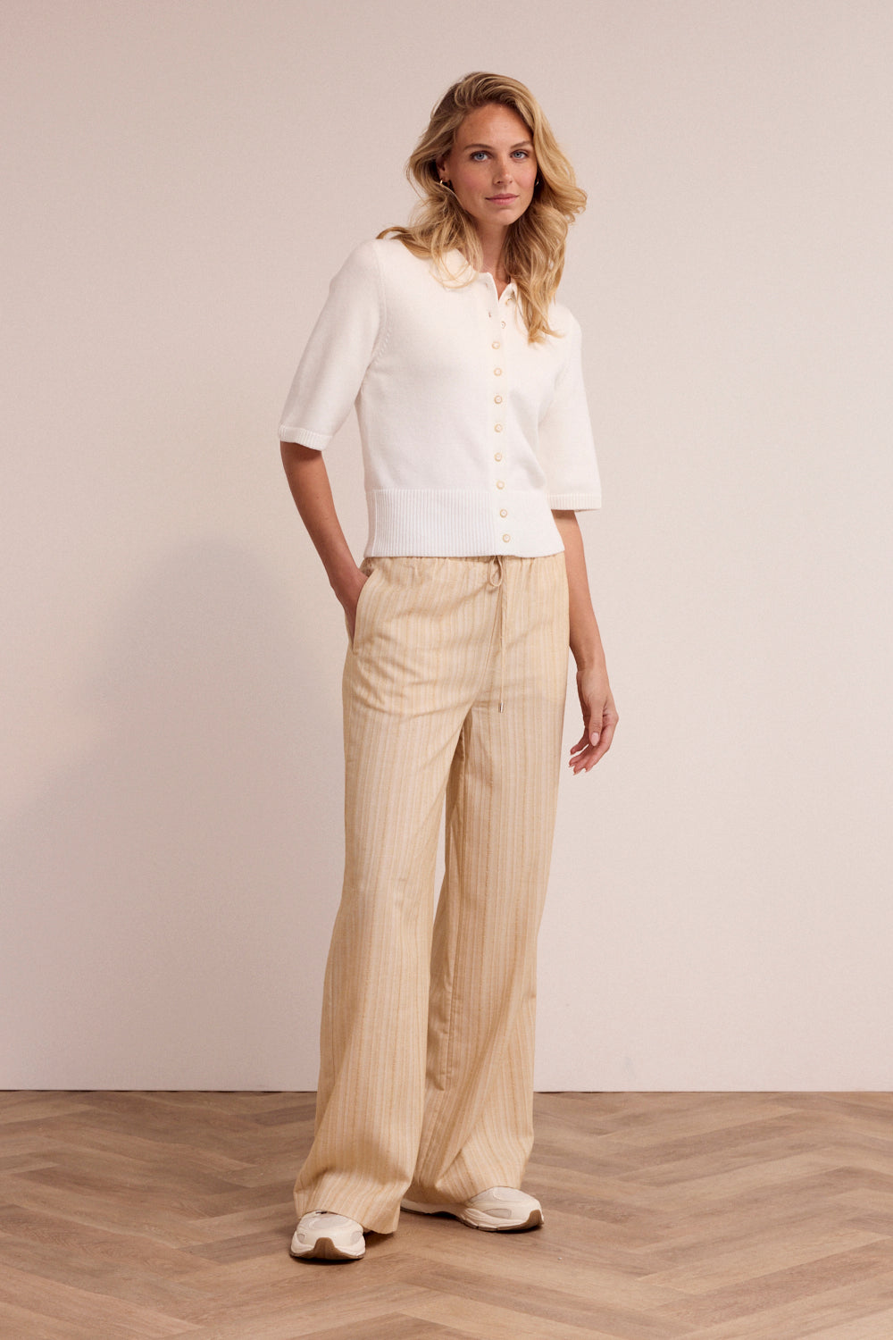 Tramontana Melange Wide-Leg Trousers Pebble Melange