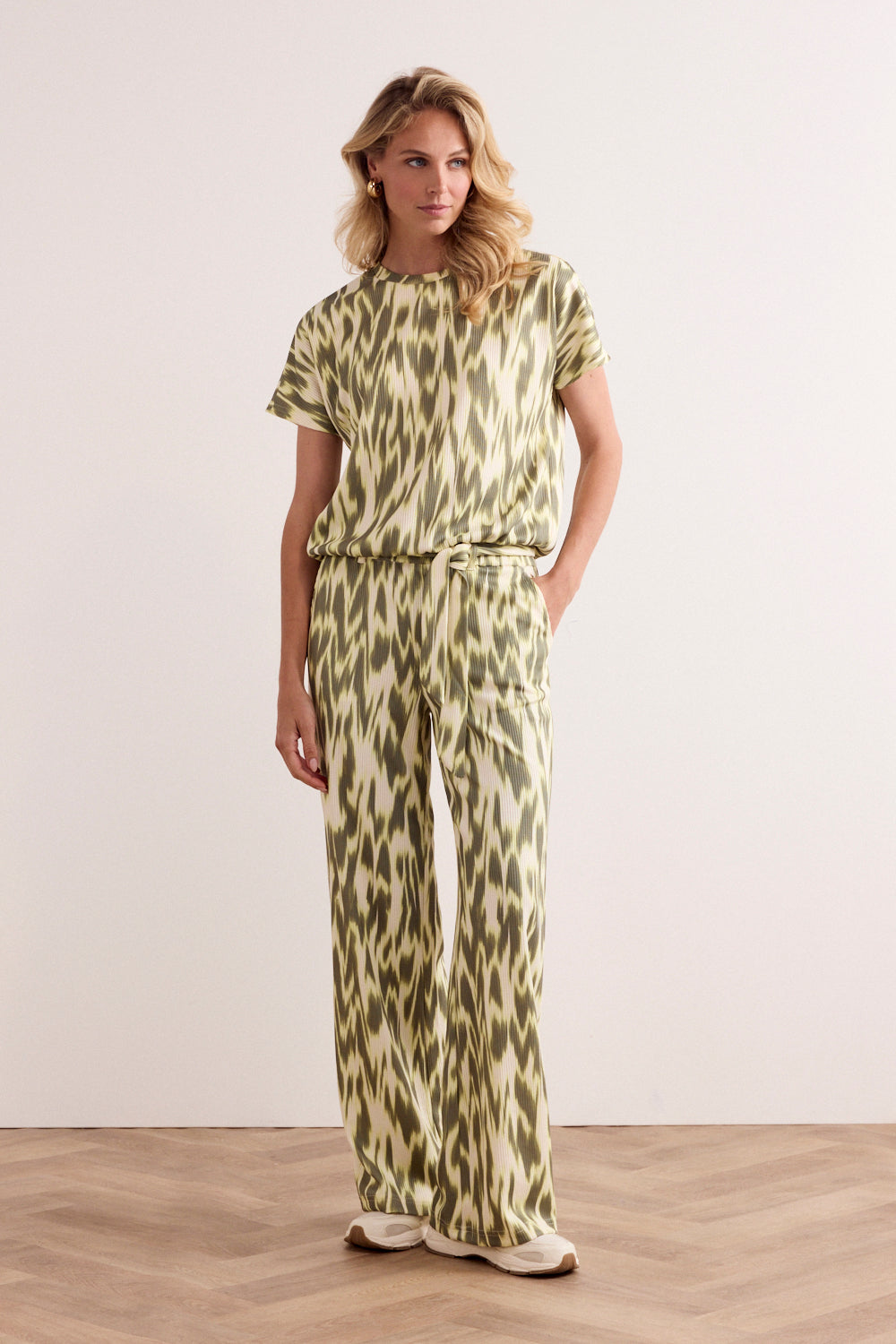 Tramontana Wide Leg Trousers Green Fade Print Aloe