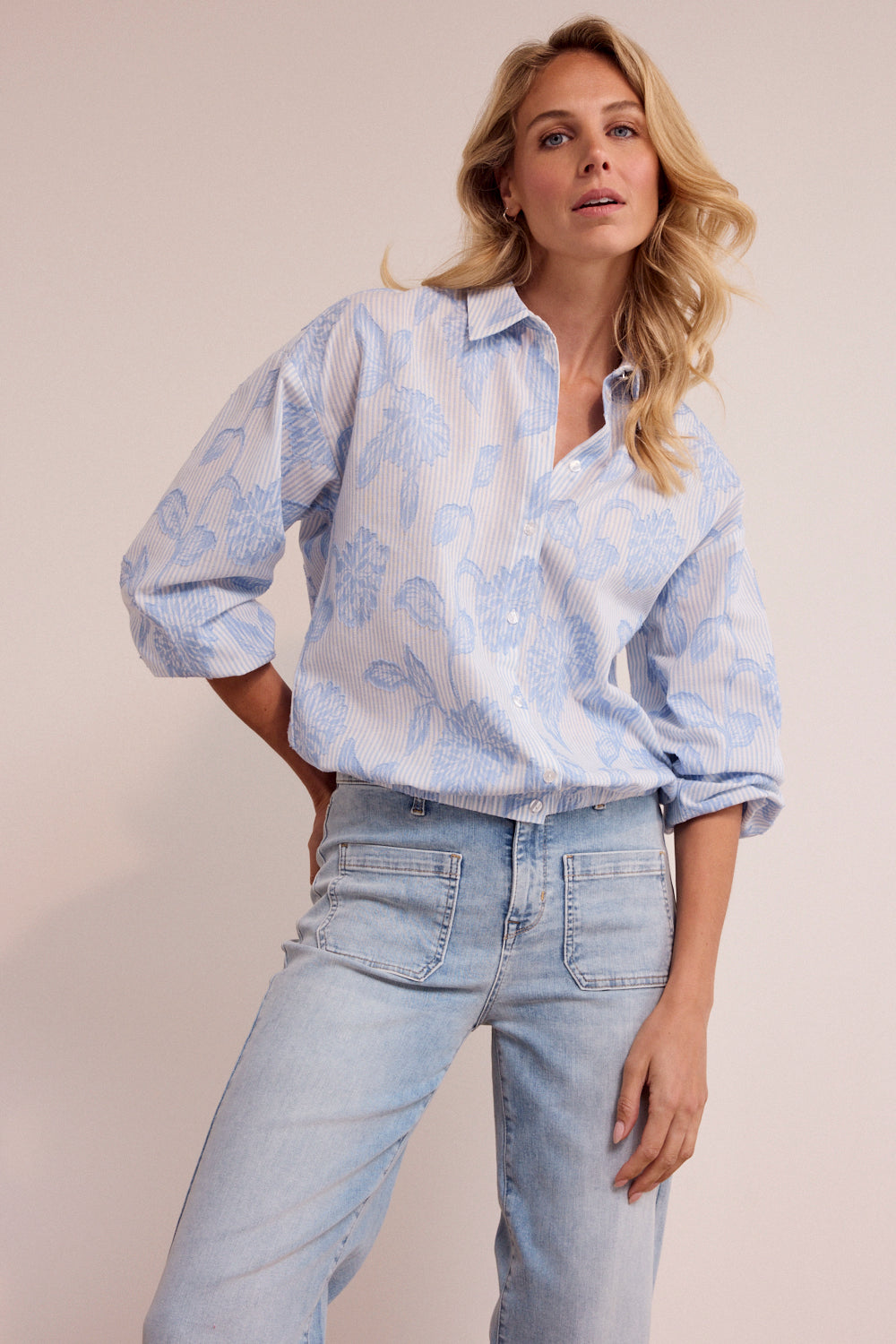 Tramontana Blouse Flower Pattern Breezy Blue