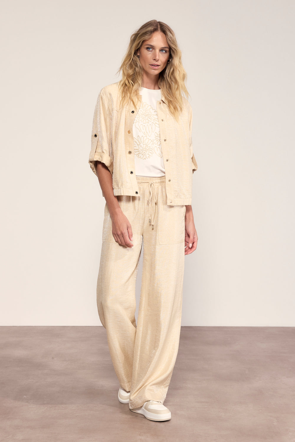 Tramontana Shimmer Wide Leg Trousers Pebble