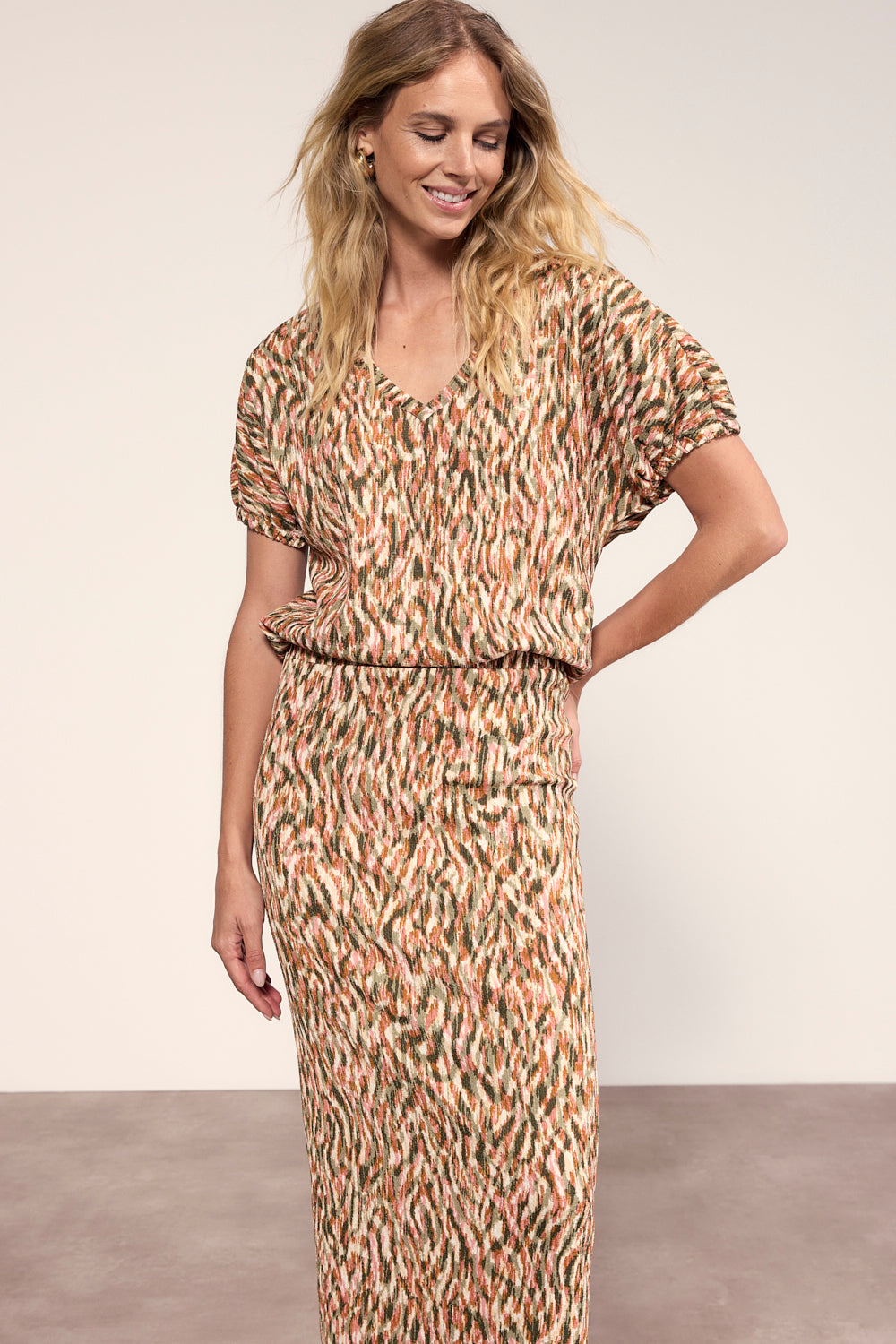 Tramontana Top Animal Brush Print Aloe