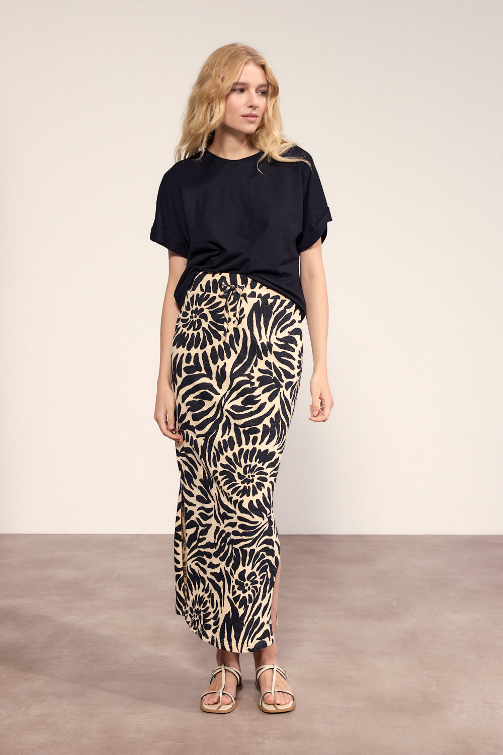 Tramontana Maxi Skirt Safari Print Black&Pebble