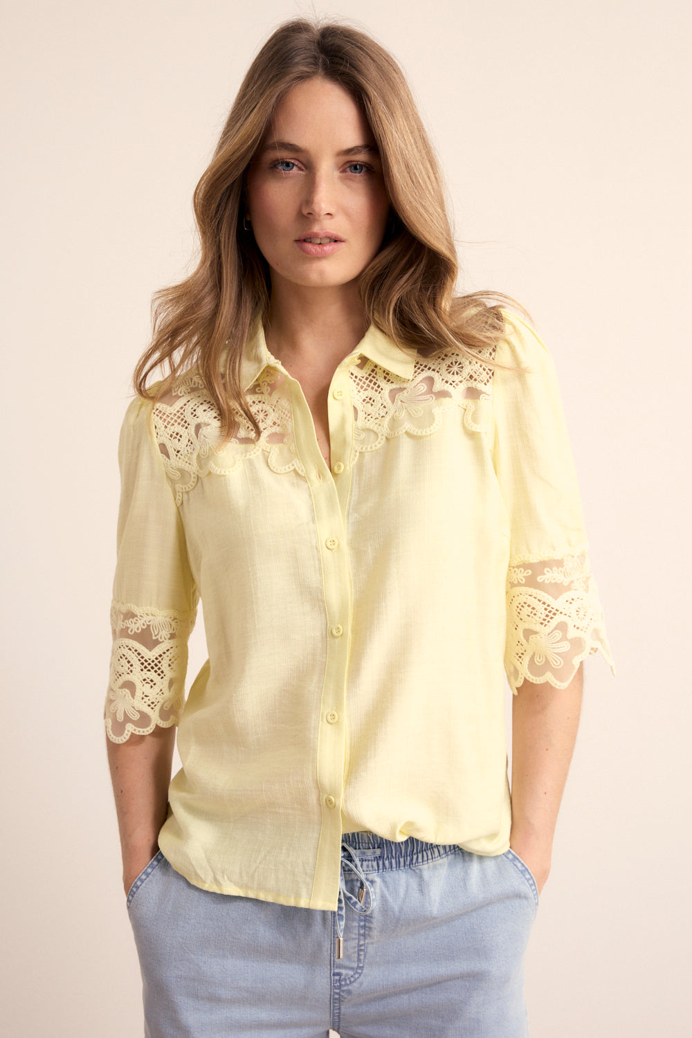 Tramontana Blouse Details Lace Celery