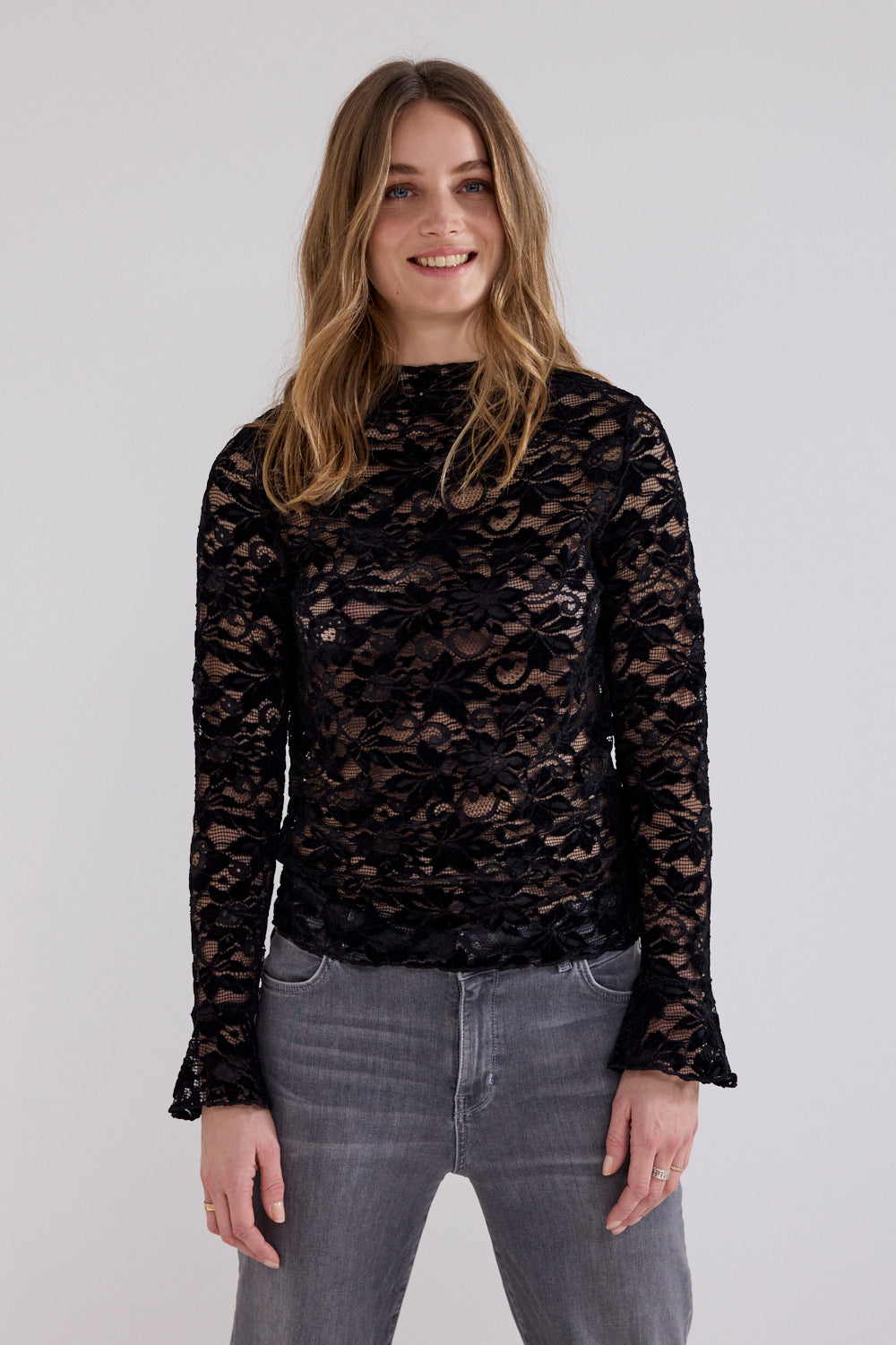 Tramontana Velvet Stretch Lace Top Black
