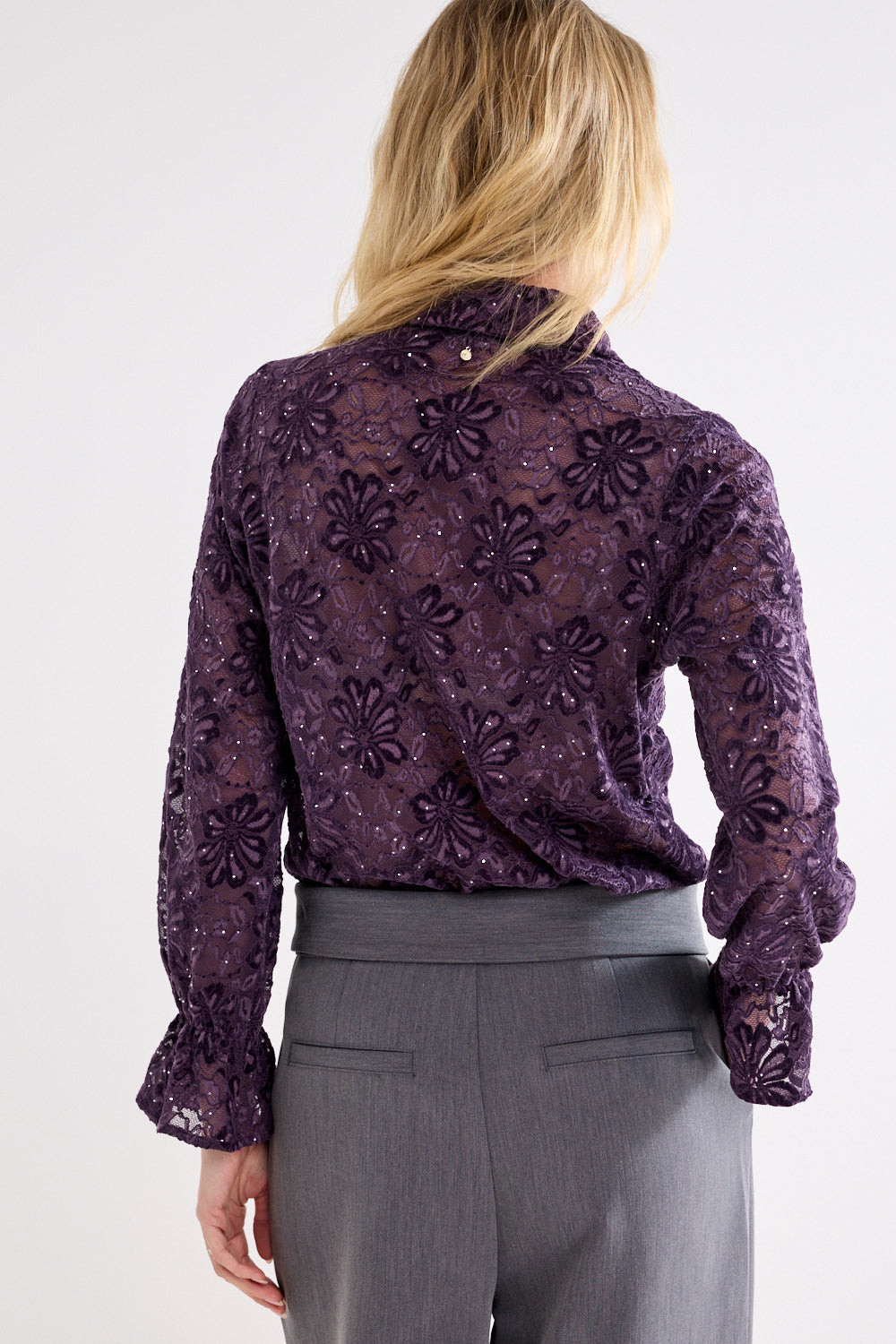Tramontana Velvet Lace Blouse Aubergine Noir
