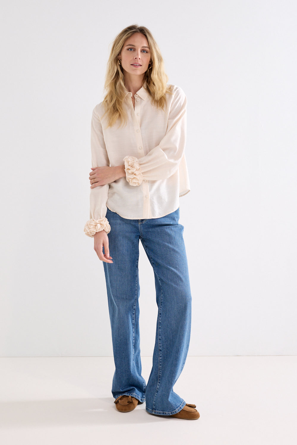 Tramontana Blouse Ruffled Cuffs Snow