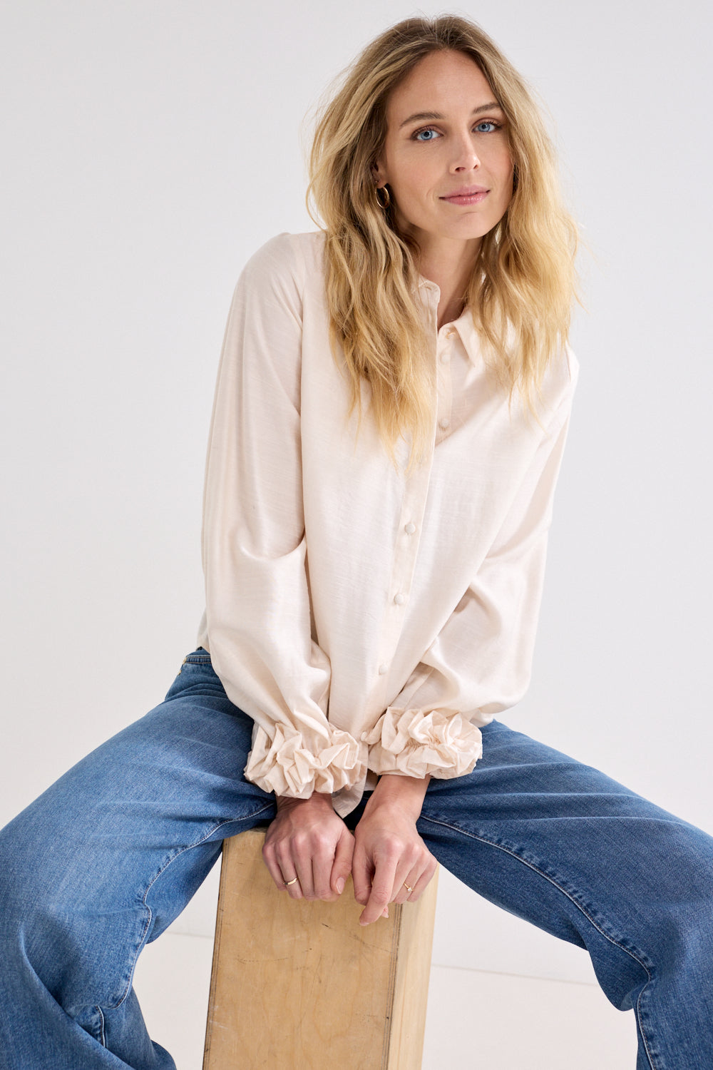 Tramontana Blouse Ruffled Cuffs Snow