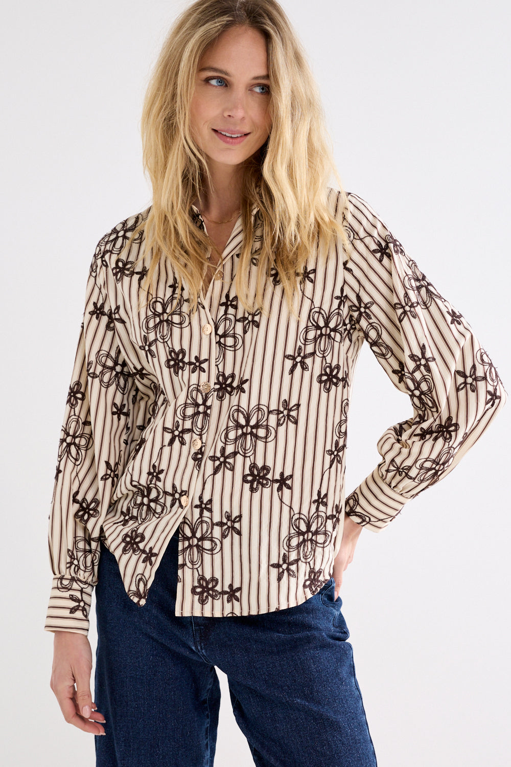 Tramontana Striped Blouse Embro Cafe Noir