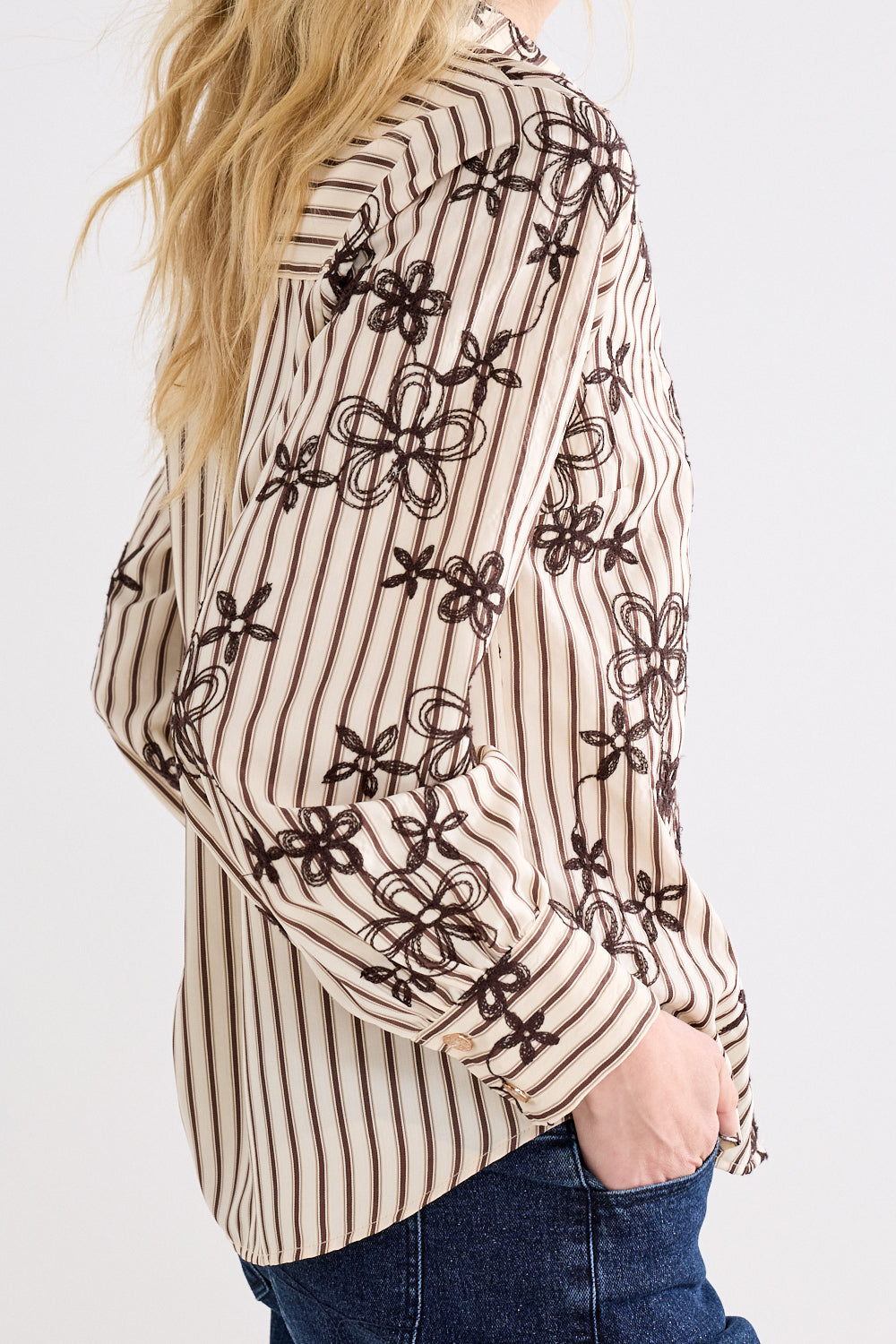 Tramontana Striped Blouse Embr