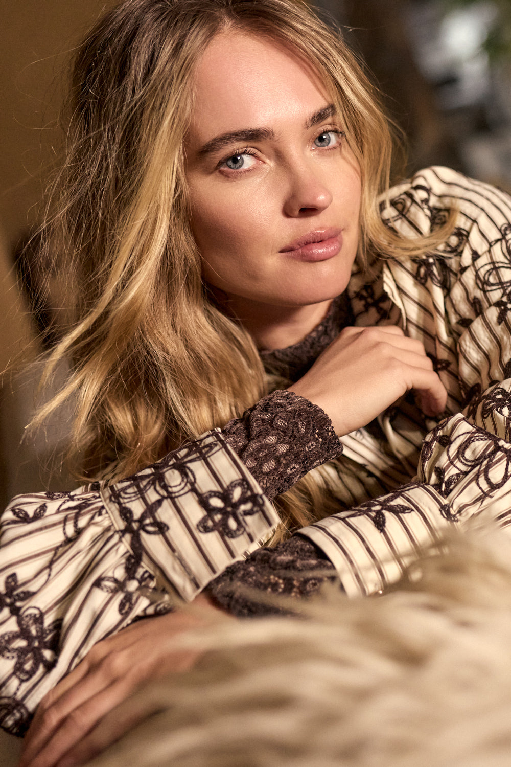 Tramontana Striped Blouse Embro Cafe Noir