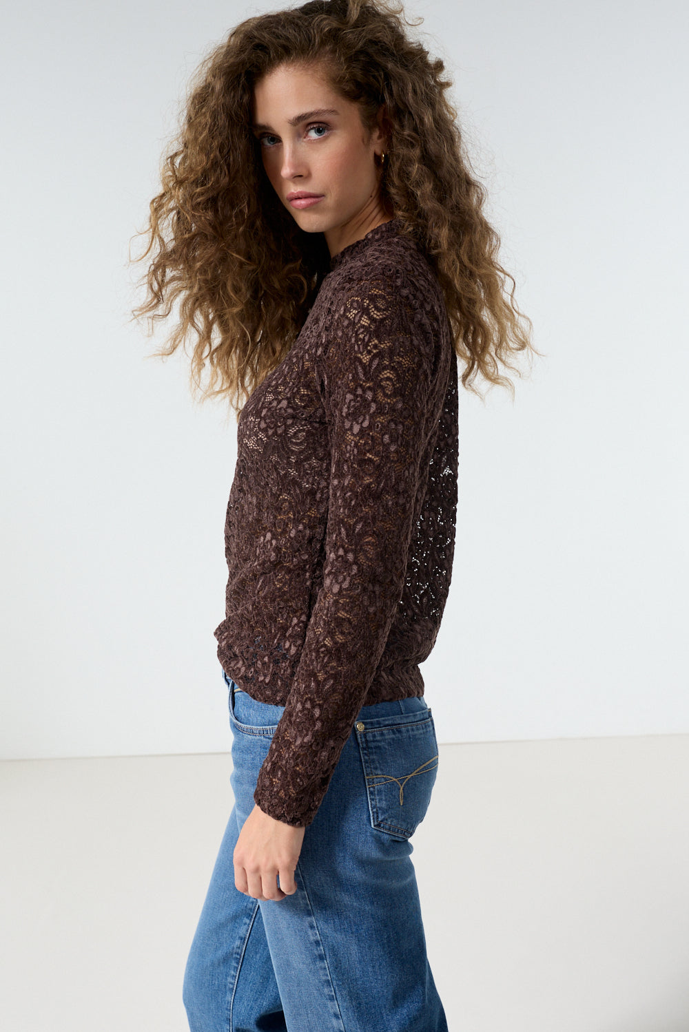 Tramontana Velvet Strech Lace Top Cafe Noir