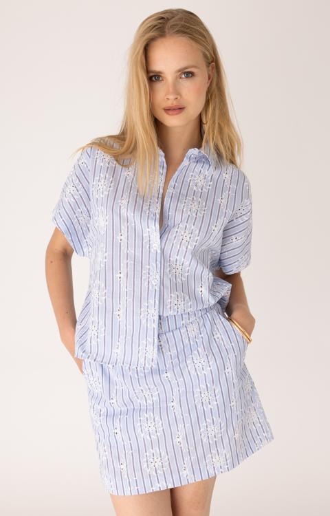 Anna Blue Blouse Lexy Cream Solid
