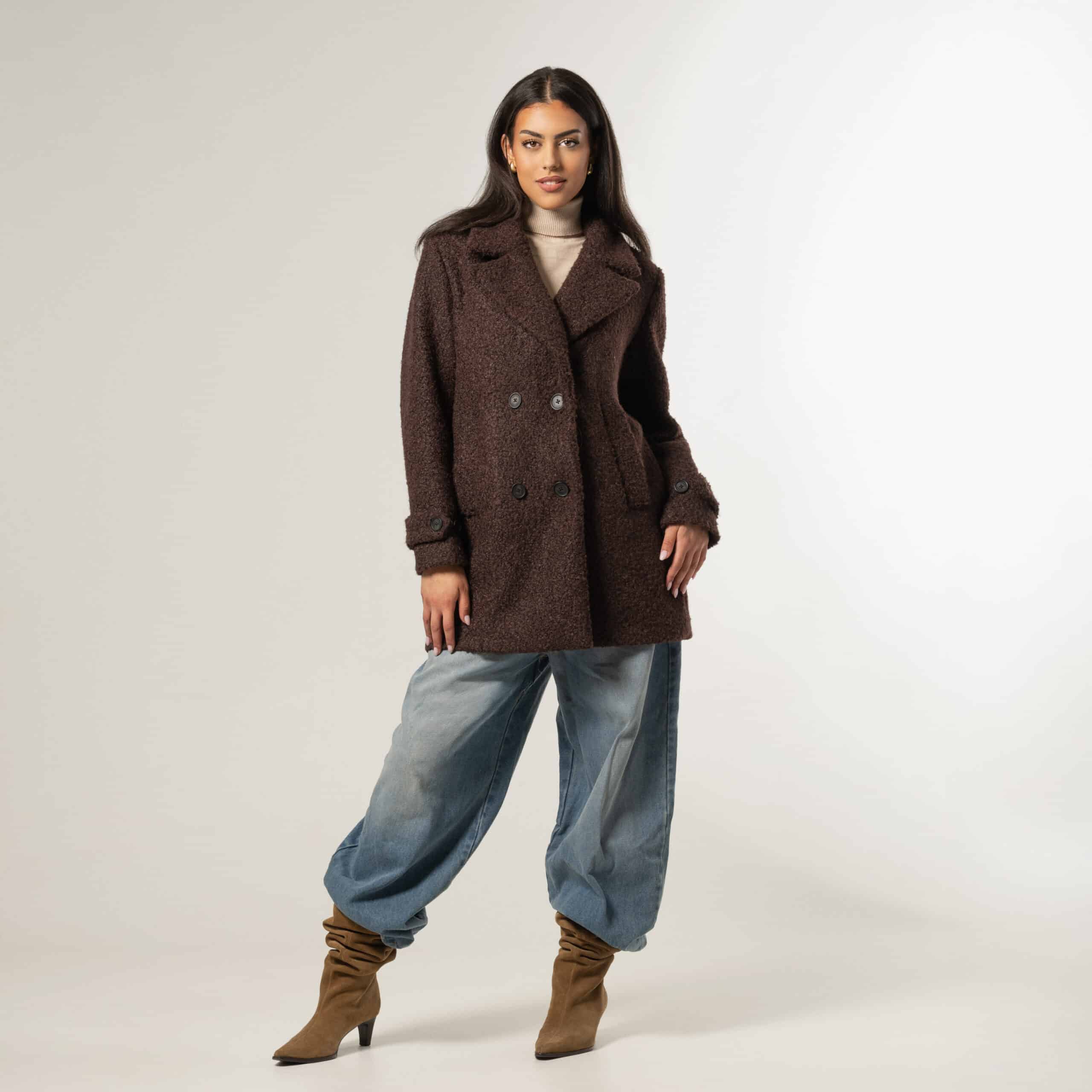 Giacomo Boucle Wool Coat Choc