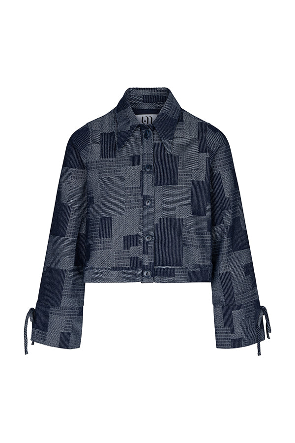 Lofty manner Blouse Ilja Patchwork Straight Mid Blue