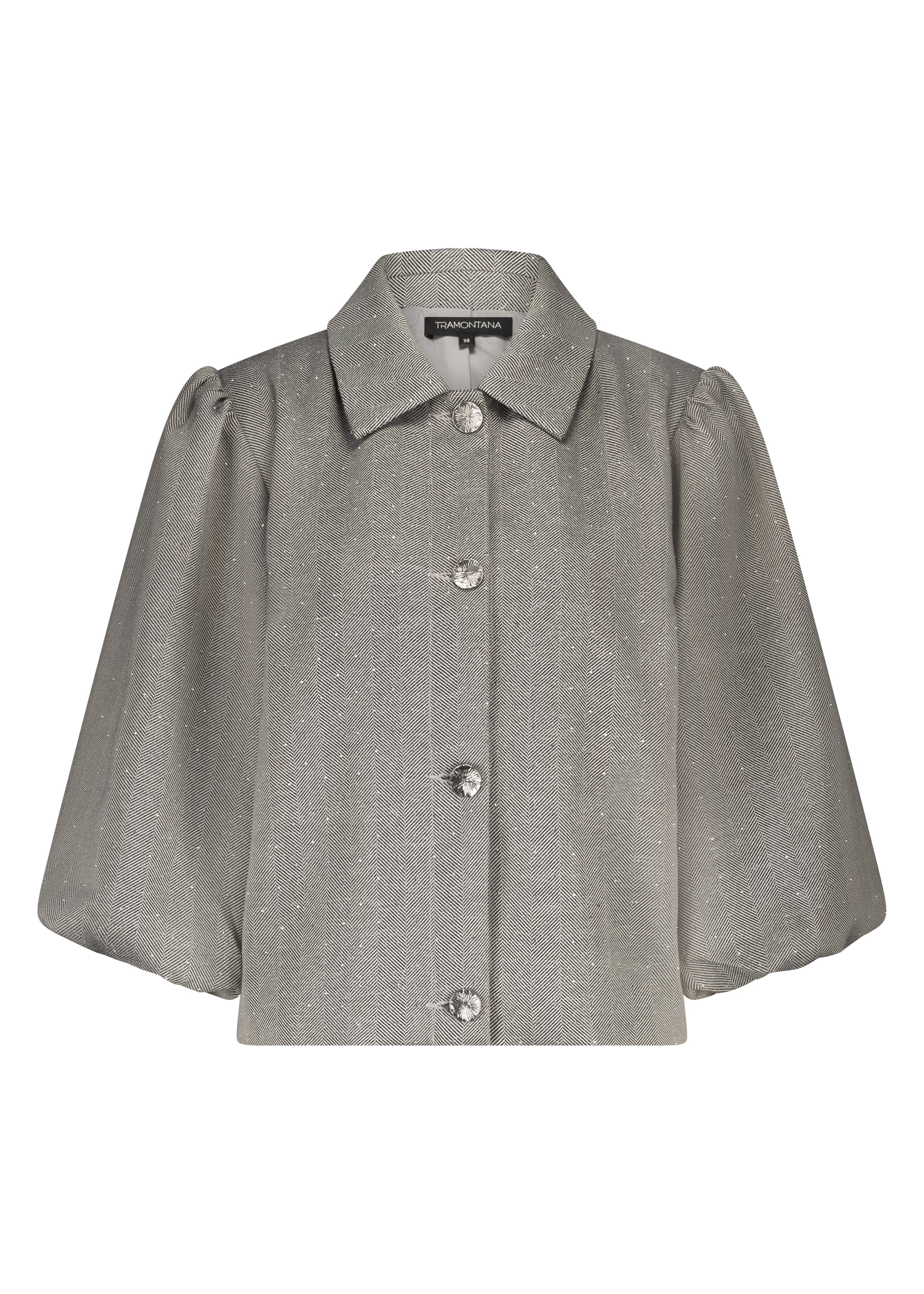 Tramontana Jas Met Ballonmouwen En Elegant Visgraatmotief Mid Grey Melange