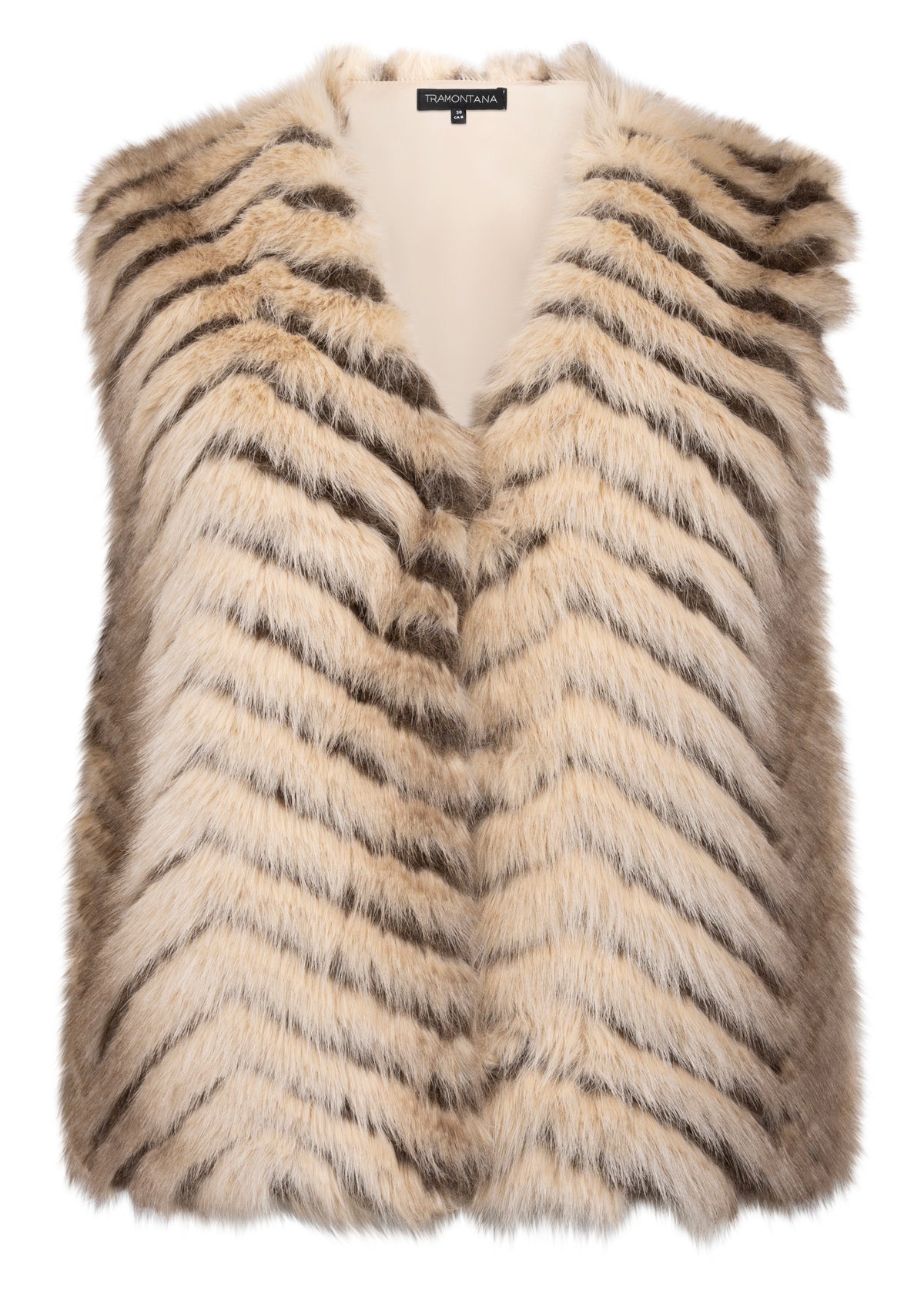 Tramontana Patterned Faux Fur Waistcoat Winter Gold