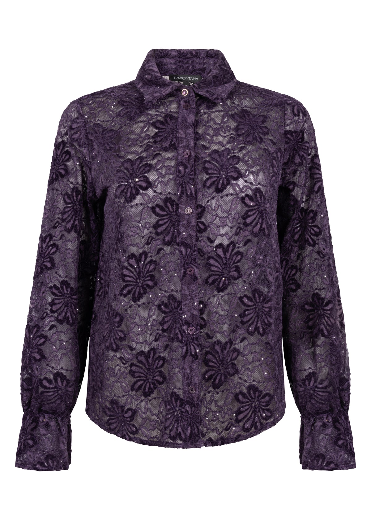 Tramontana Velvet Lace Blouse Aubergine Noir