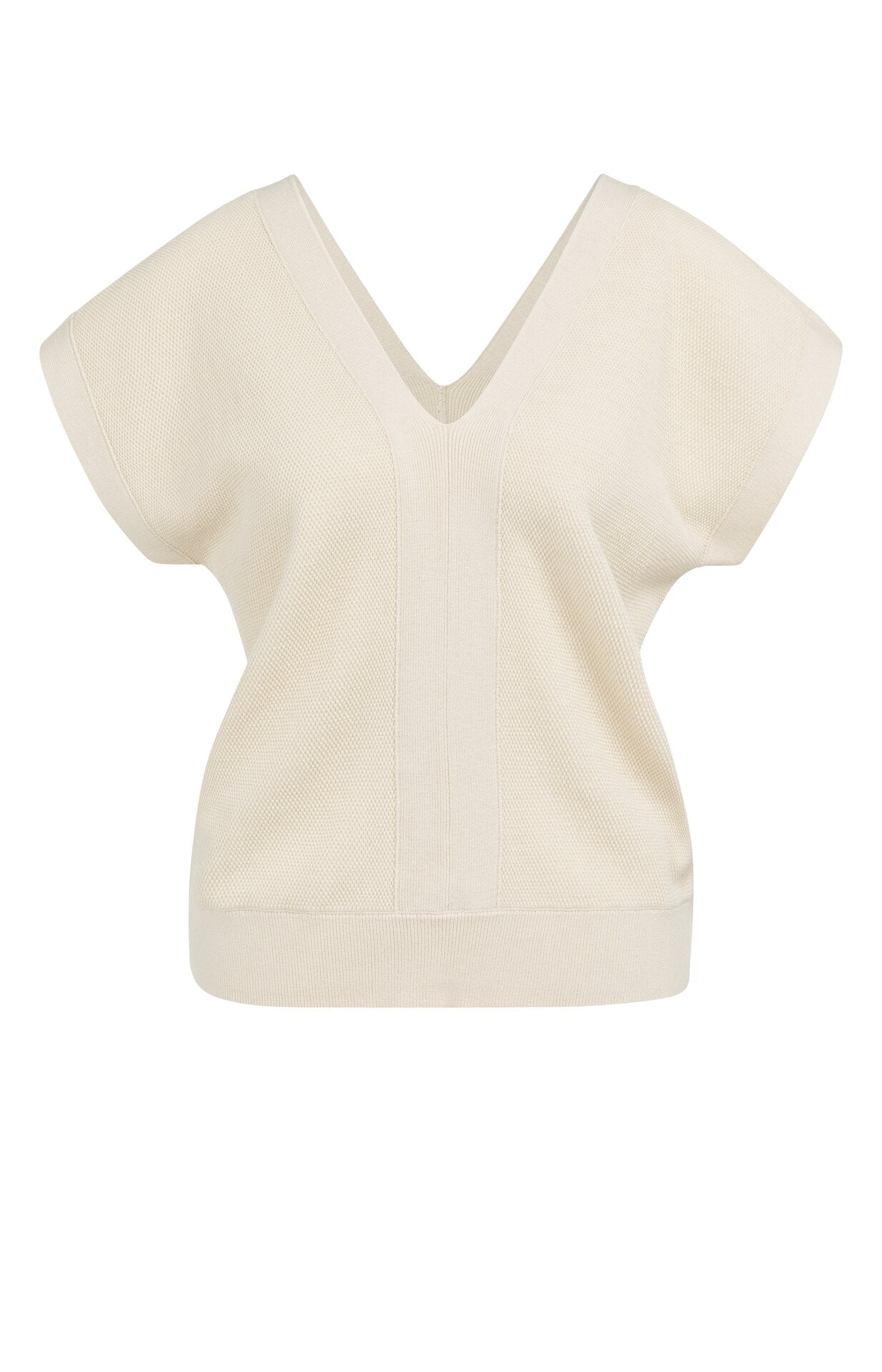 YAYA Mesh Stitch Dubbel V-Hals Trui Creme Beige