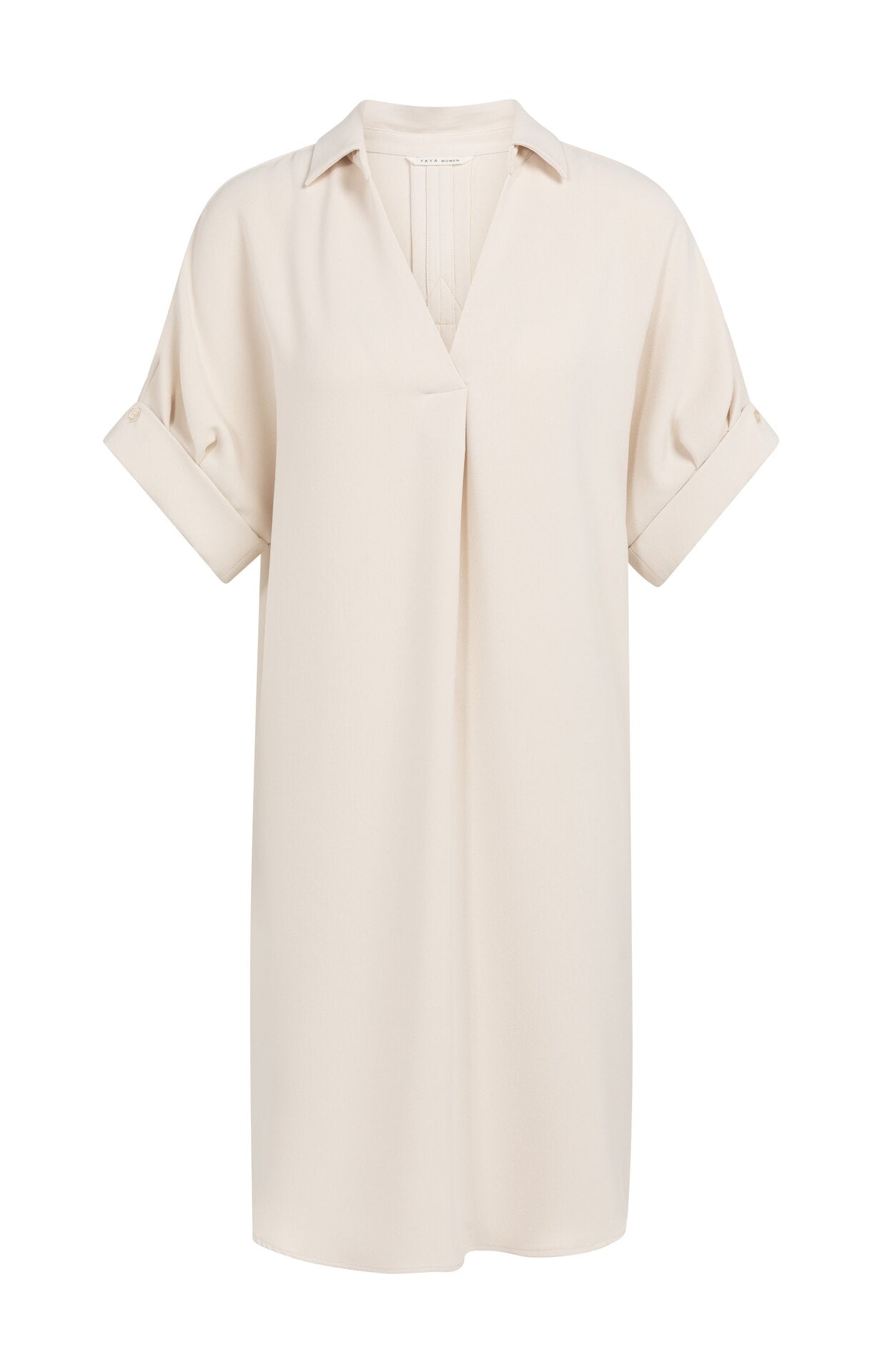 YAYA jurk Met V-hals En Geplooide Mouwen Creme