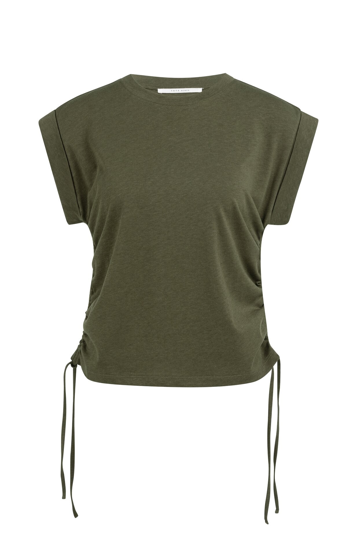 YAYA Top Met Koorddetails Army Green