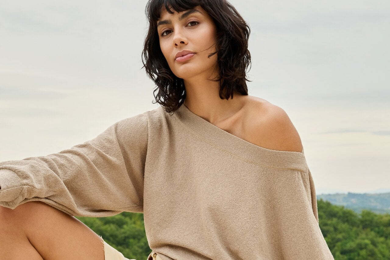 YAYA Batwing Towel Knit Trui Crockery Brown