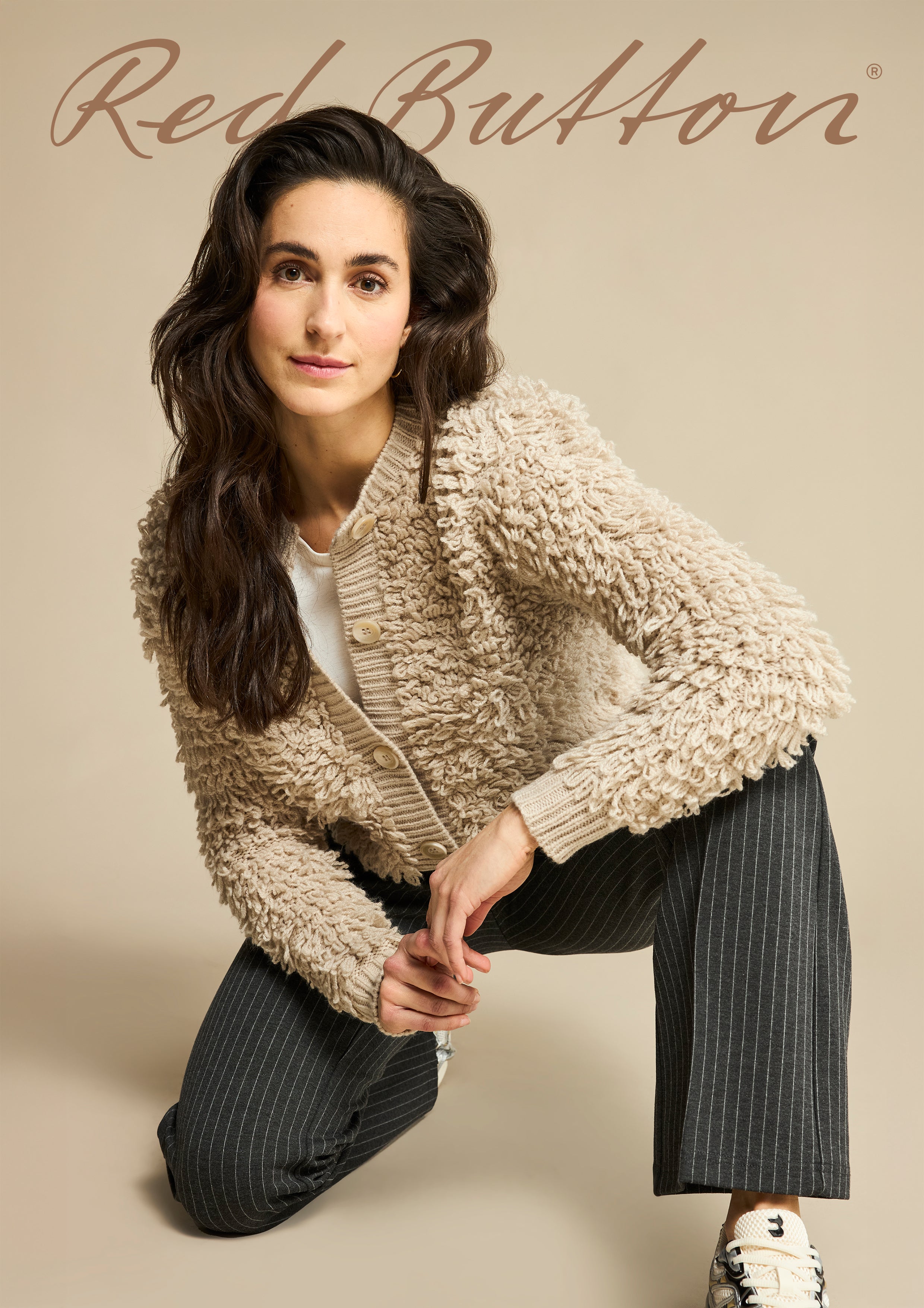 JACKET KNIT BOUCLE Red Button Latte