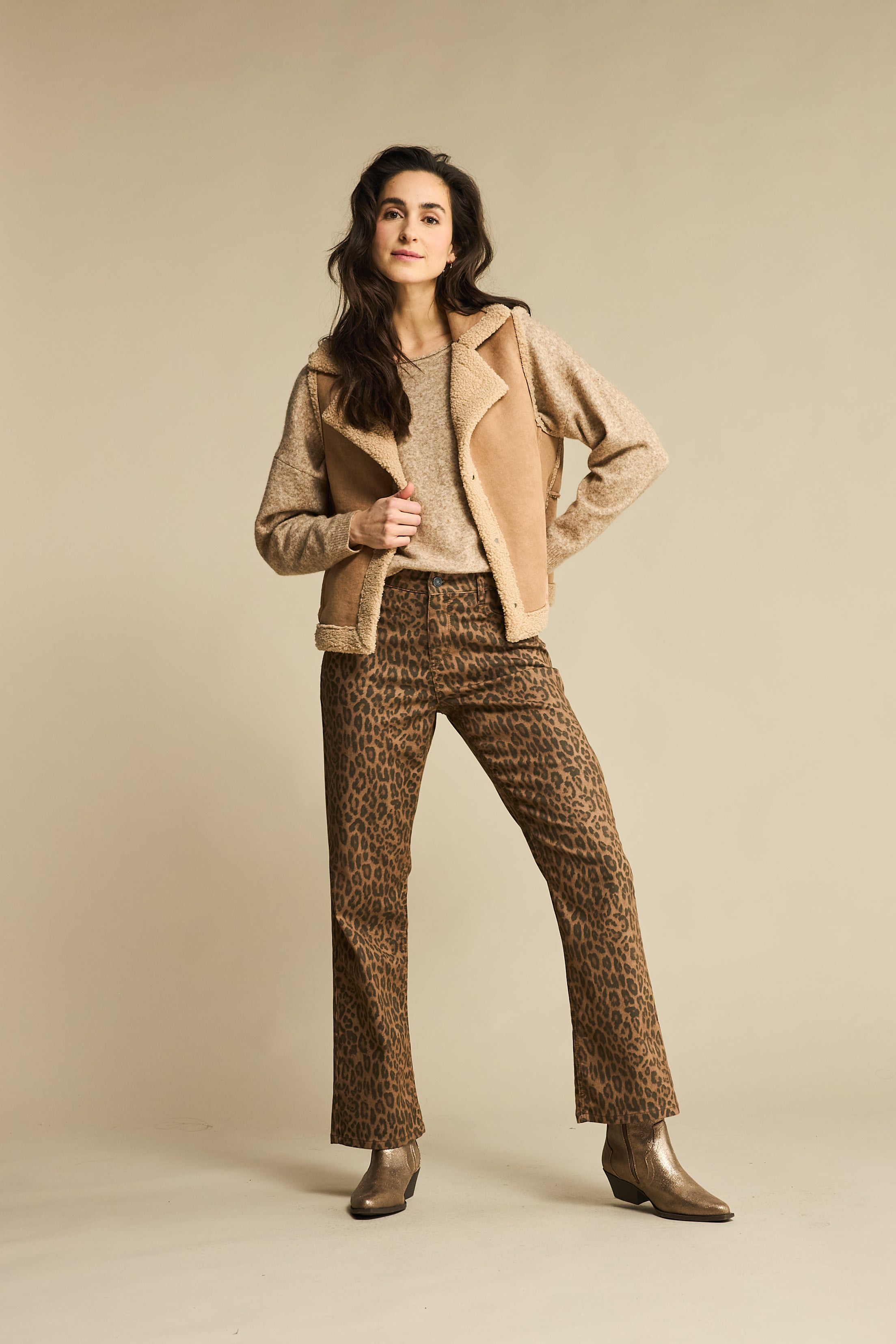 Red Button Jeans Kim Leopard Mid Brown