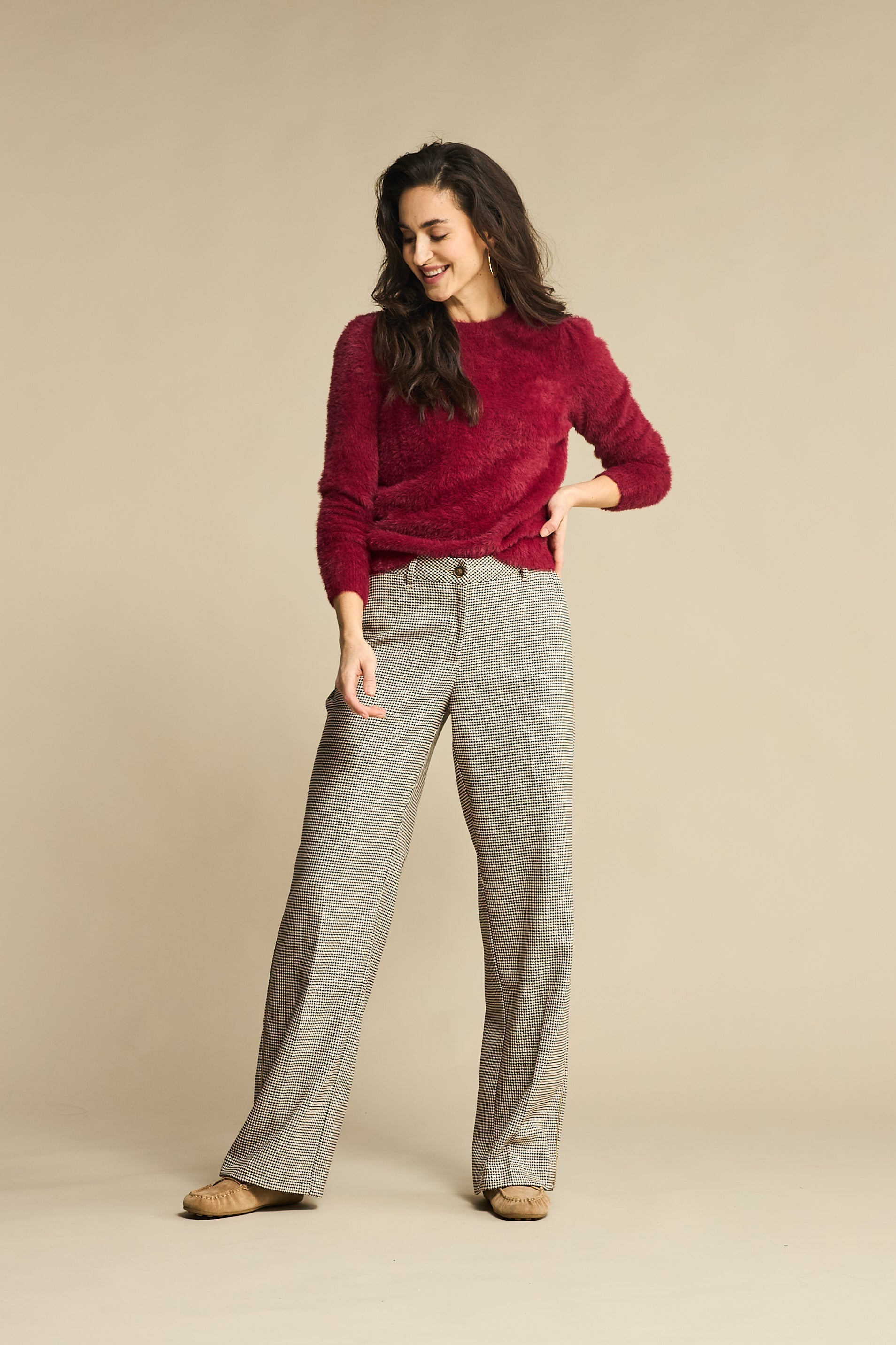 Red Button Wide Leg Broek Claudette Multi Check