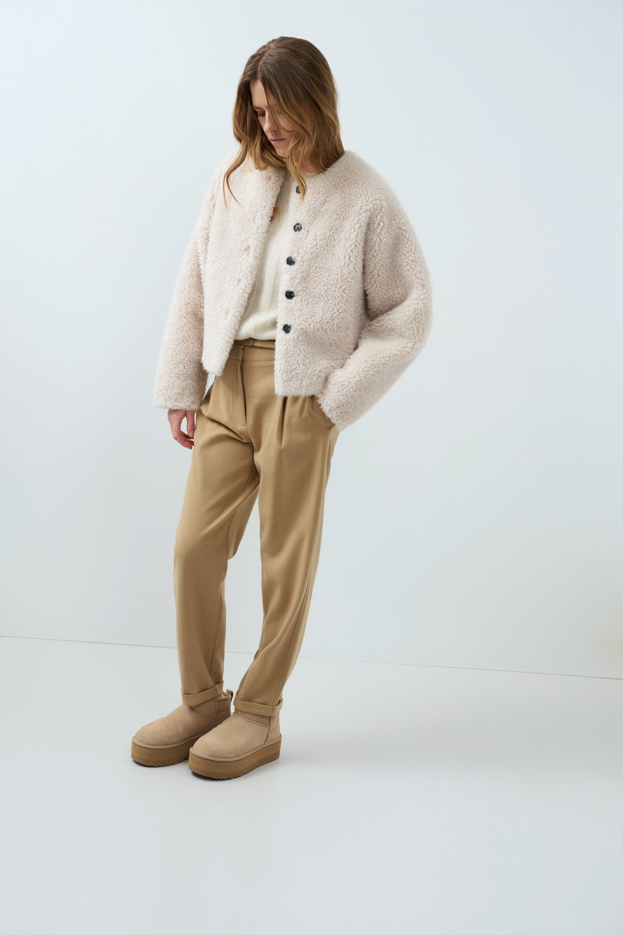 YAYA Geweven Broek Hoge Taille En Sierlijke Band Brown Melange