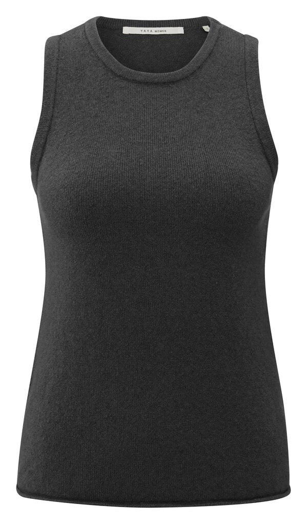 Deep V-neck Sweater Top YAYA Oyster Black Melange