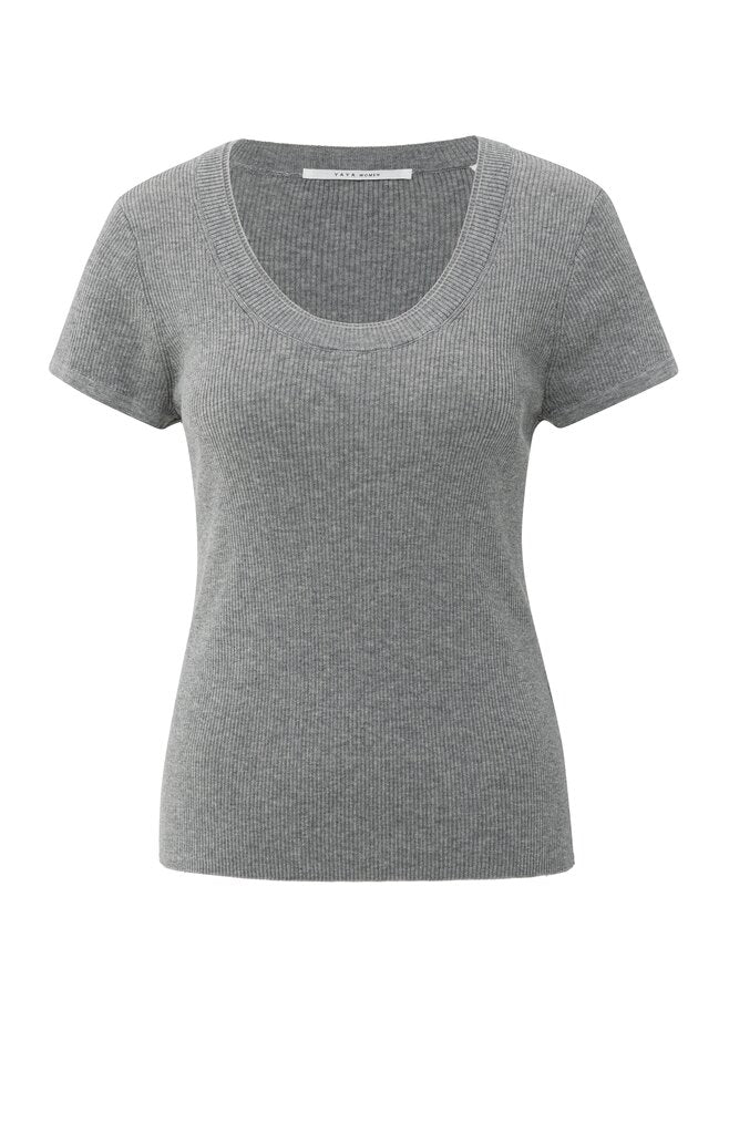 Geribde Top Dubbele Halslijn YAYA Medium Grey Melange