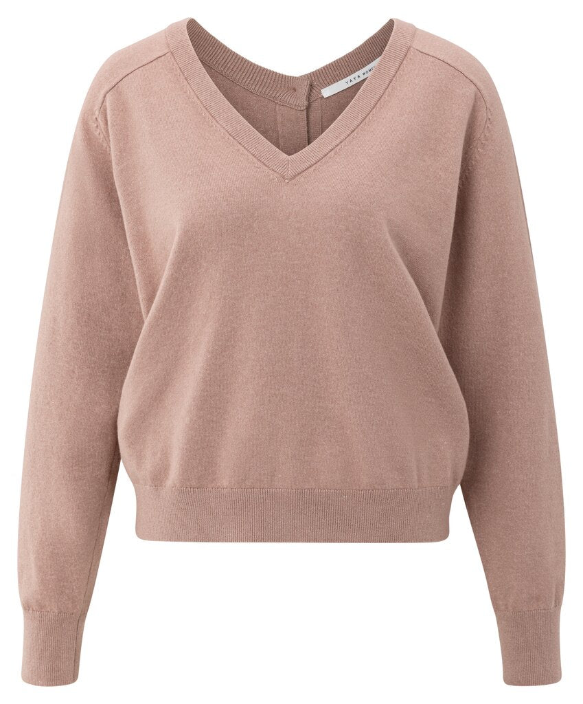 Double V-neck Sweater Button YAYA Blush Pink