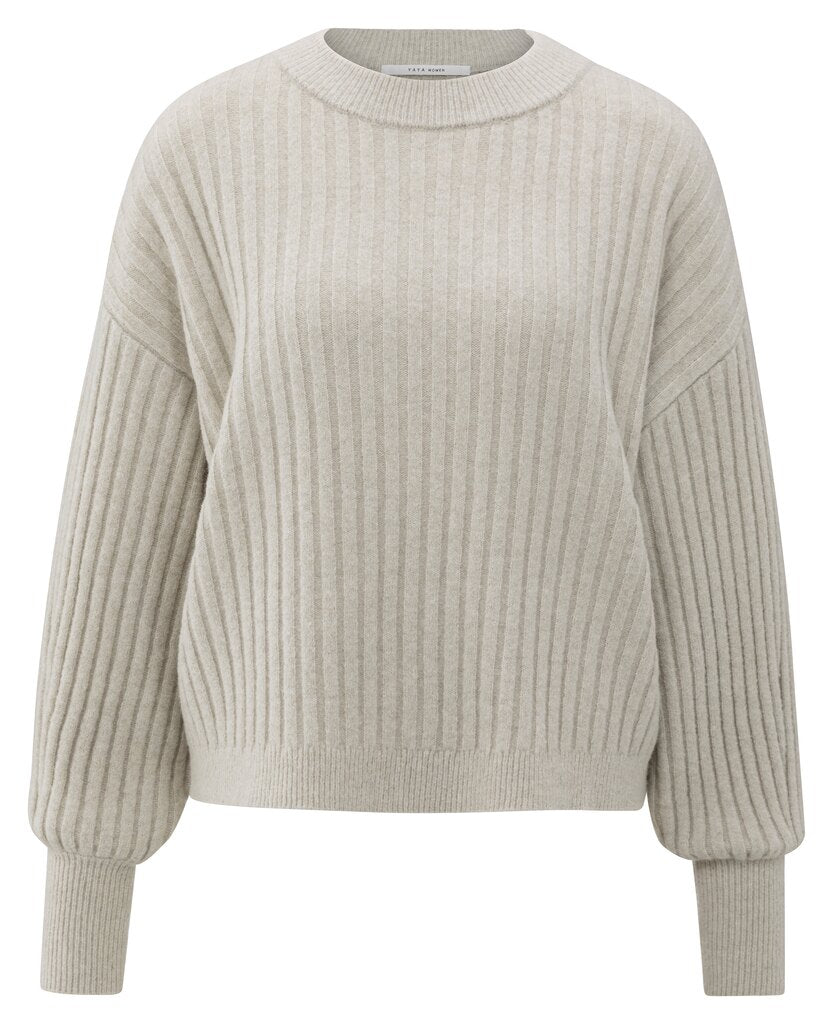 YAYA Trui Rib Ronde Hals Cloud Grey