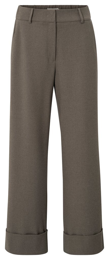 YAYA Broek Zacht Geweven Brede Zoom Dark Taupe
