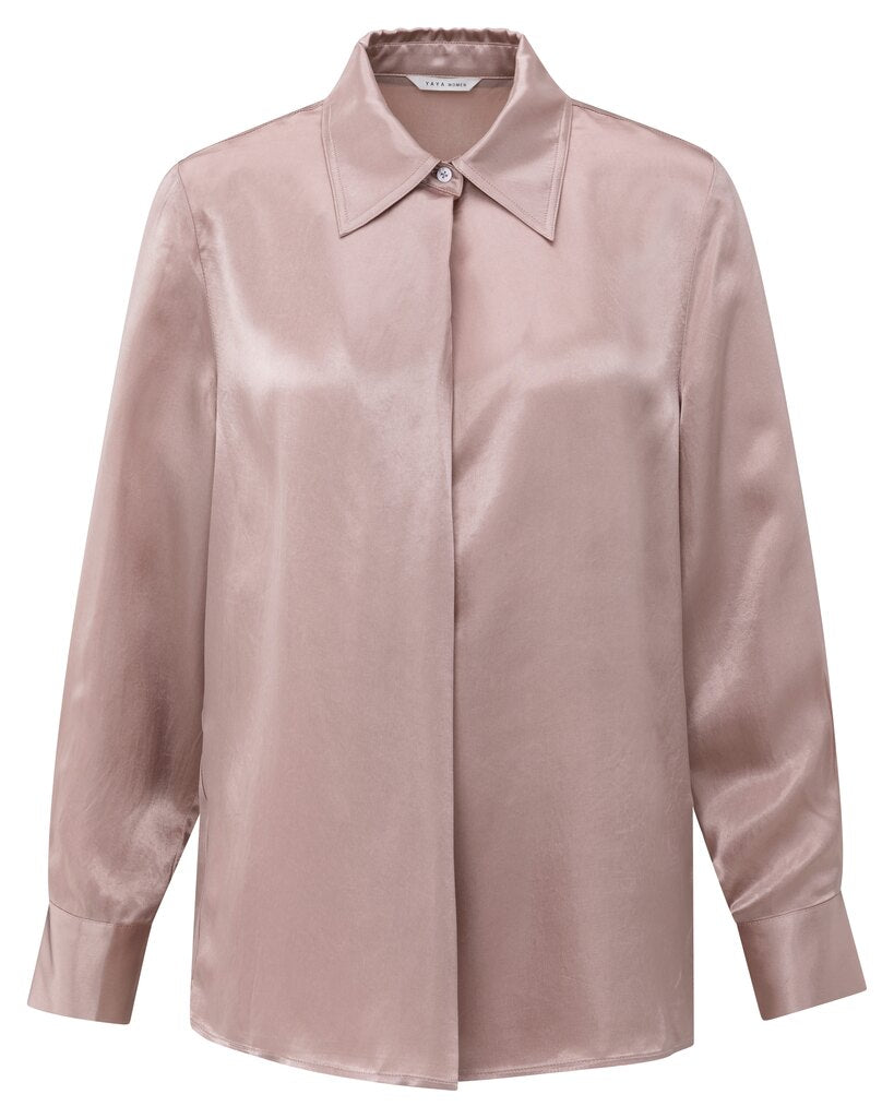 YAYA Blouse Satijnen Klassieke Kraag Shadow Grey Pink