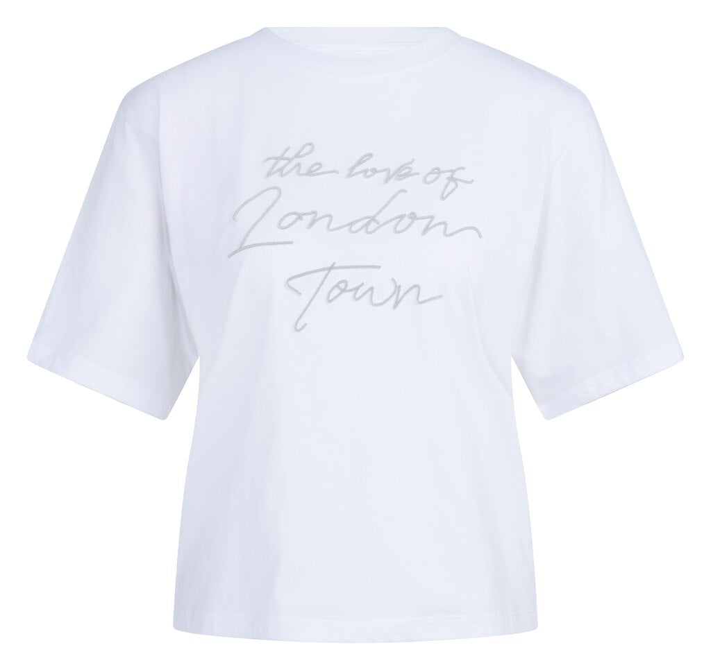 Yaya T-shirt Met Zachte Flockprint En Wijde Mouwen Vapor Blue Grey Dessin