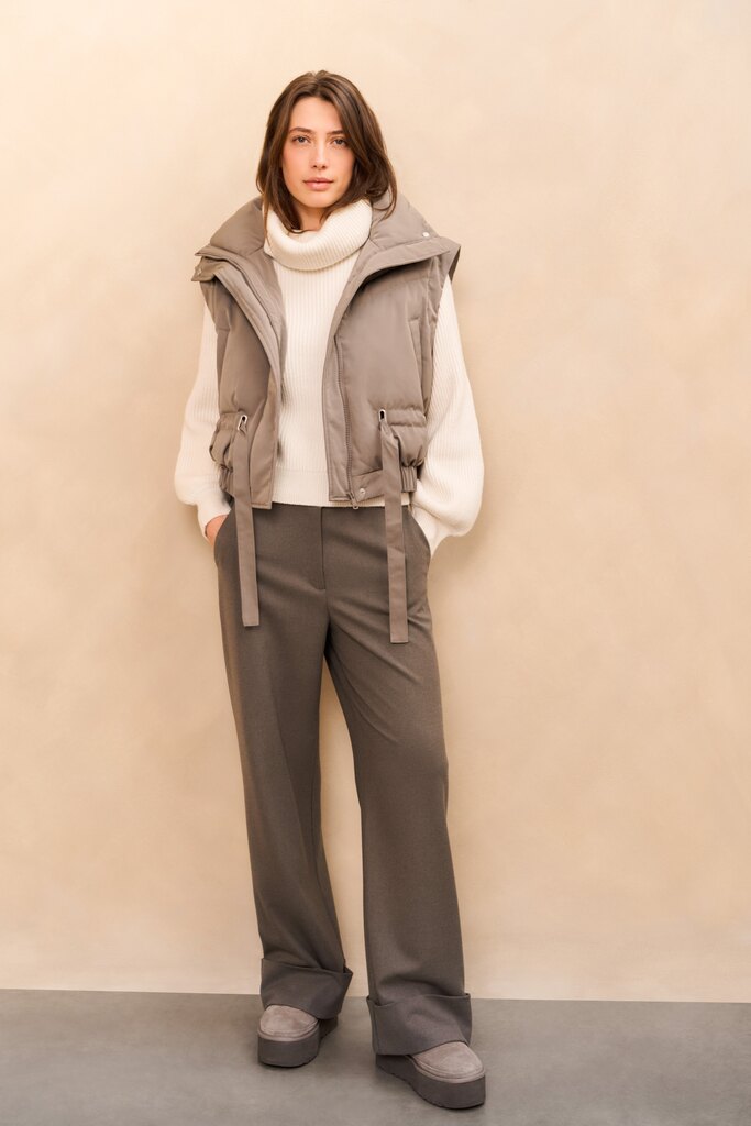 YAYA Broek Zacht Geweven Brede Zoom Dark Taupe