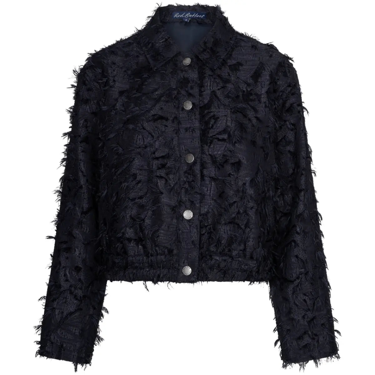 Red Button Bomber Jacket Fringe Navy