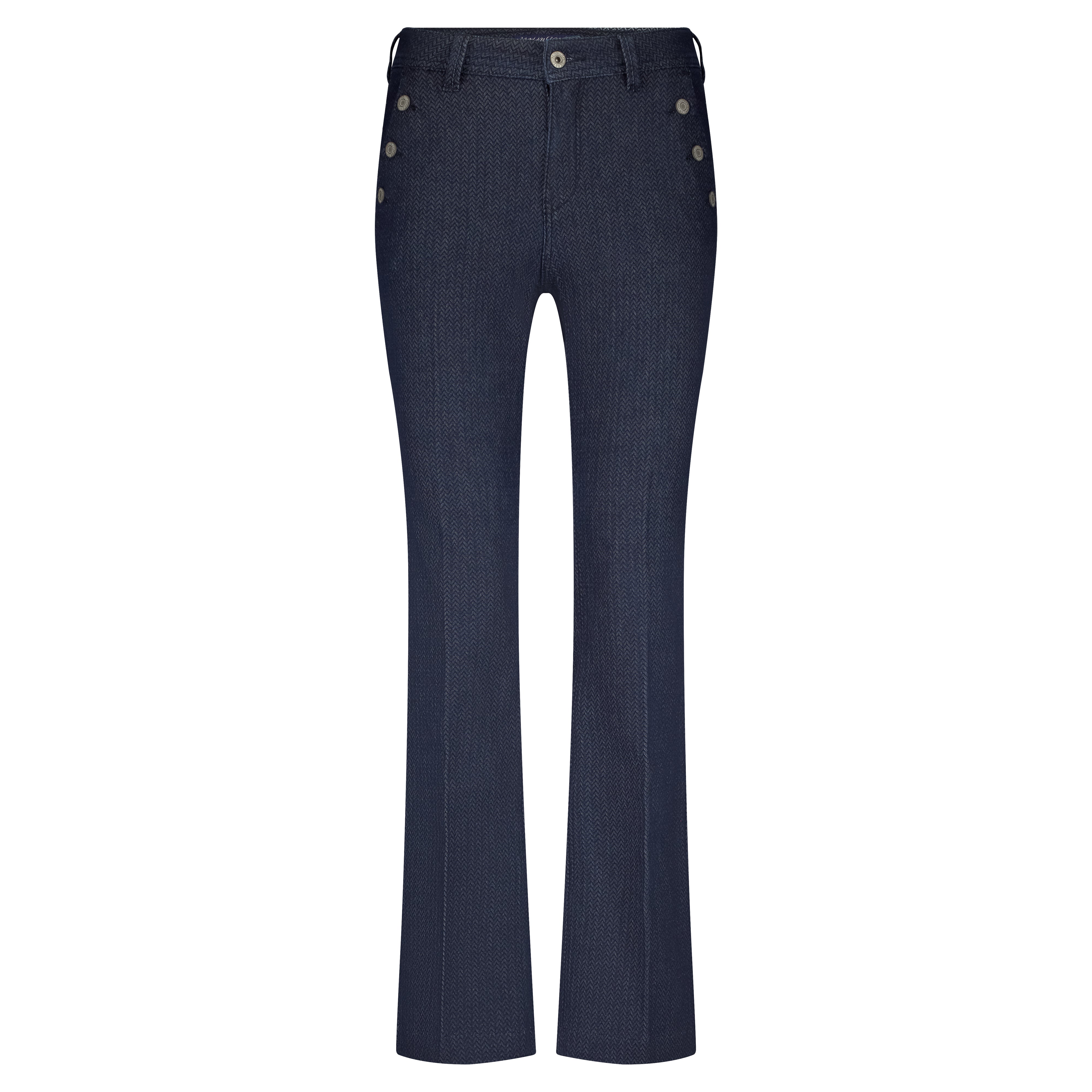 Red Button Flared Jeanse Bibette Herringbone Denim