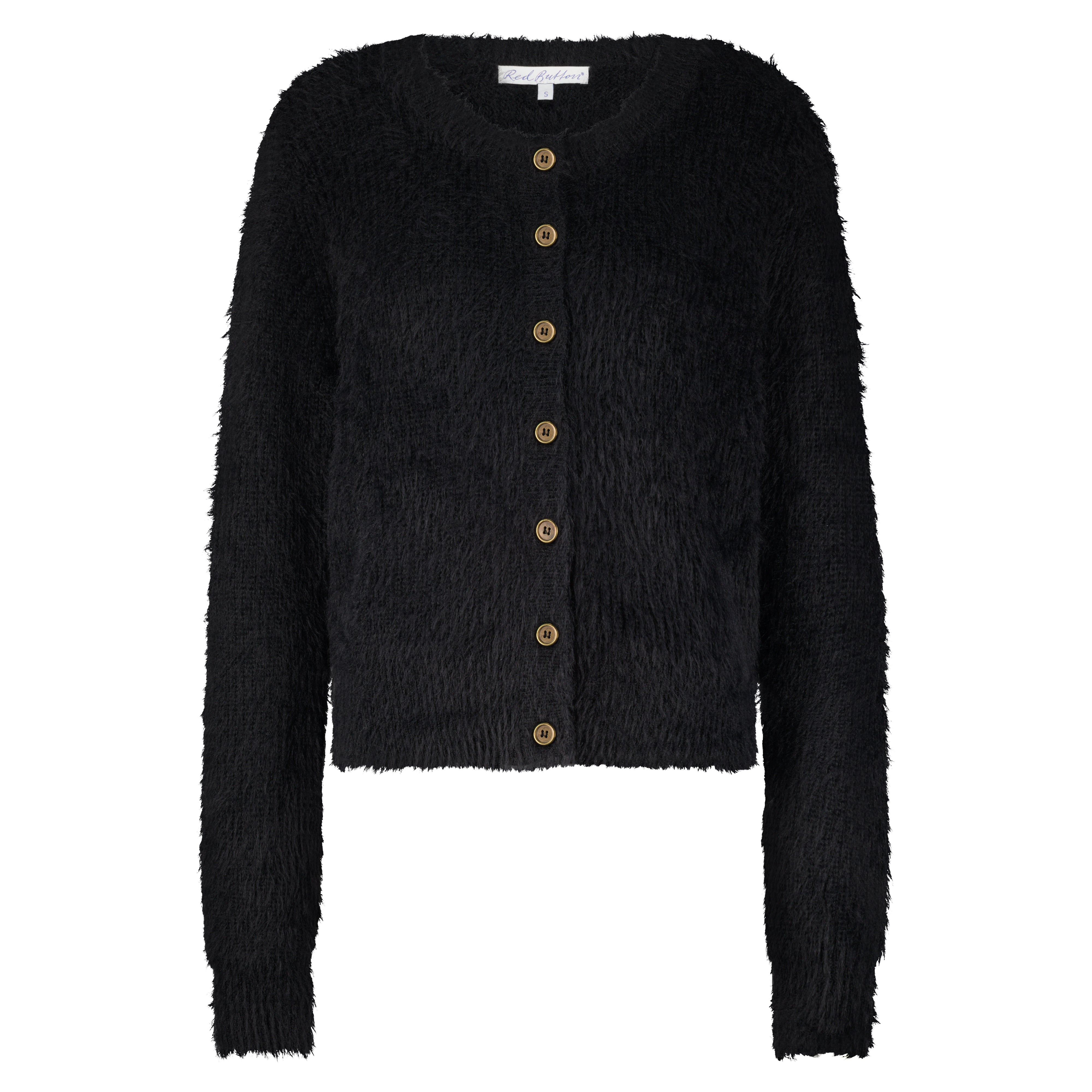 CARDIGAN FUZZY BLACK Red Button