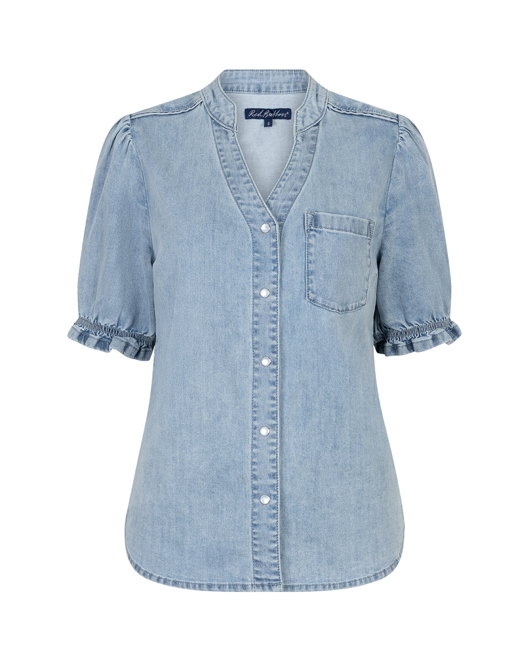 Red Button Victoria Blouse Denim Bleach