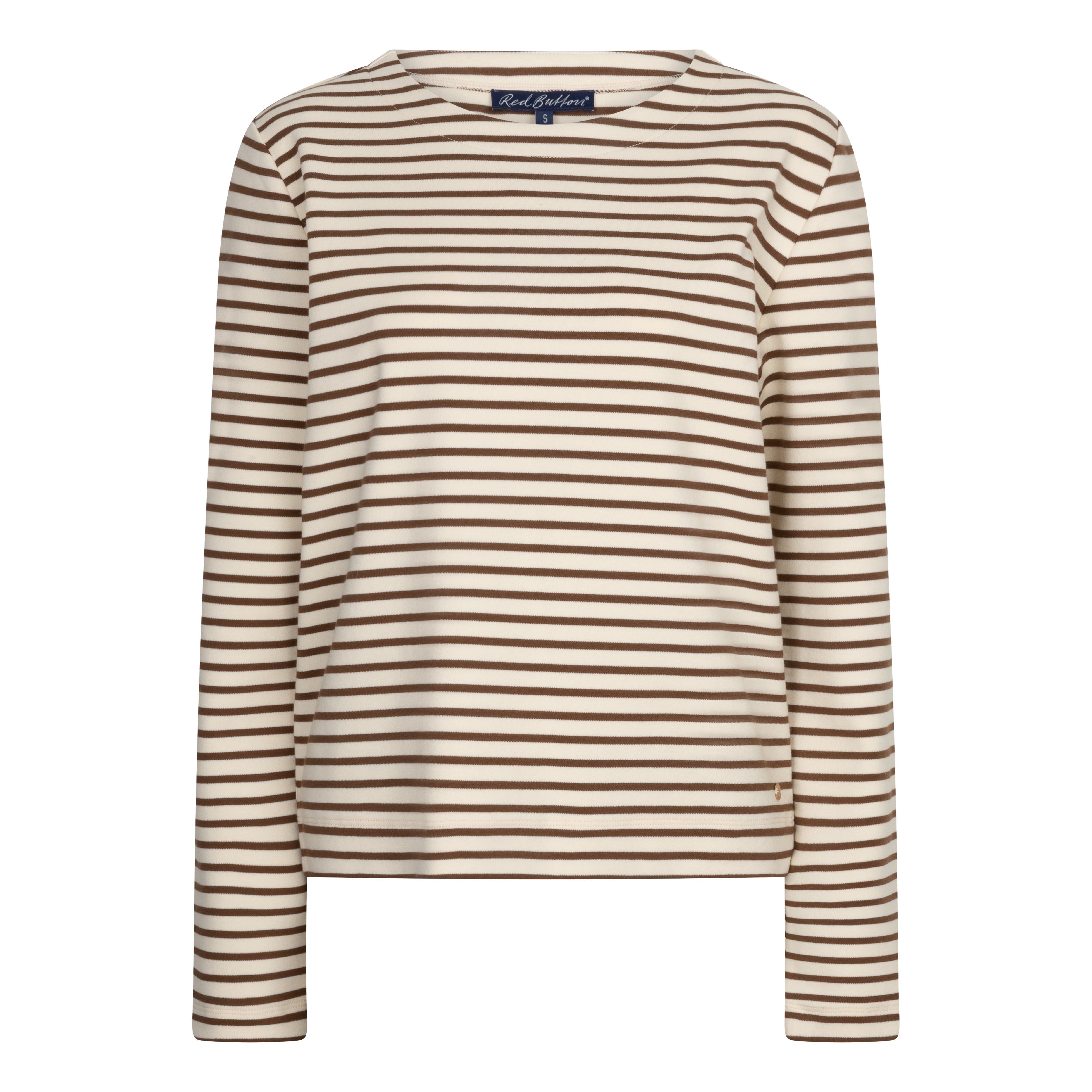 Red Button Terry Stripe Sweater Chestprint Espresso